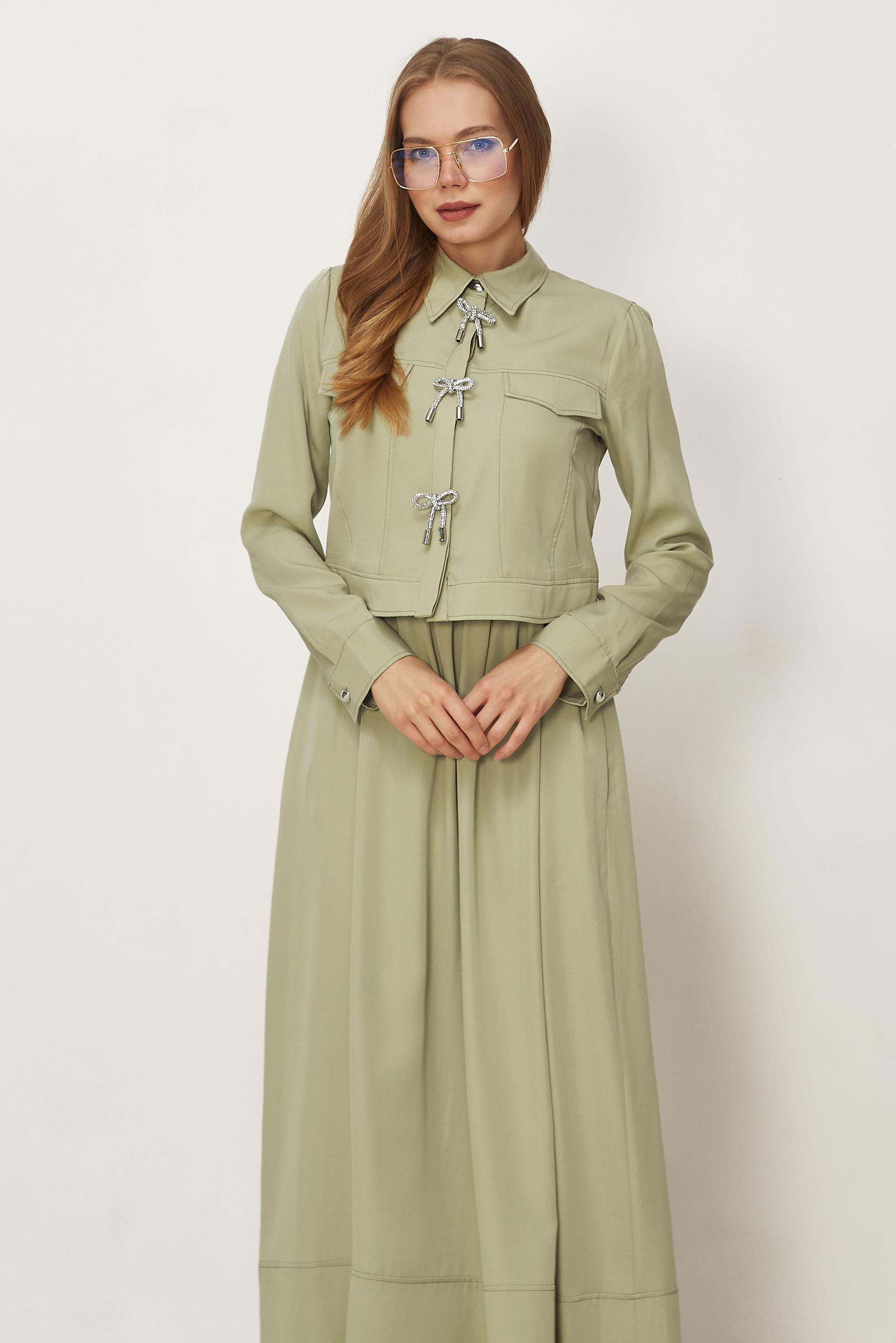 Hijab-Kleidung BEIGE SCHLEIFEN DETAILLIERTES KLEIDUNGSSET 46412