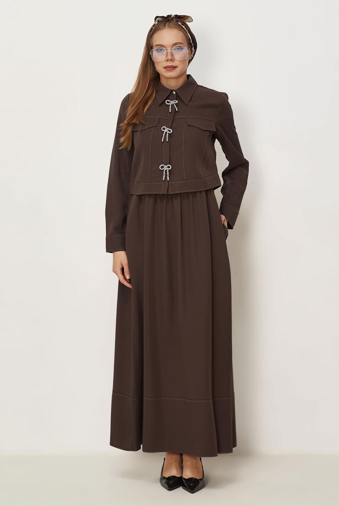 Hijab-Kleidung NERZ SCHLEIFEN DETAILLIERTES KLEIDUNGSSET 46412 - ALVİNA