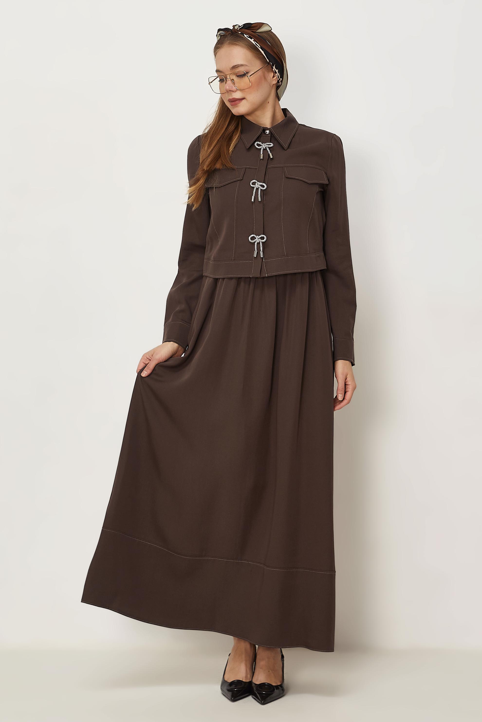 Hijab-Kleidung NERZ SCHLEIFEN DETAILLIERTES KLEIDUNGSSET 46412