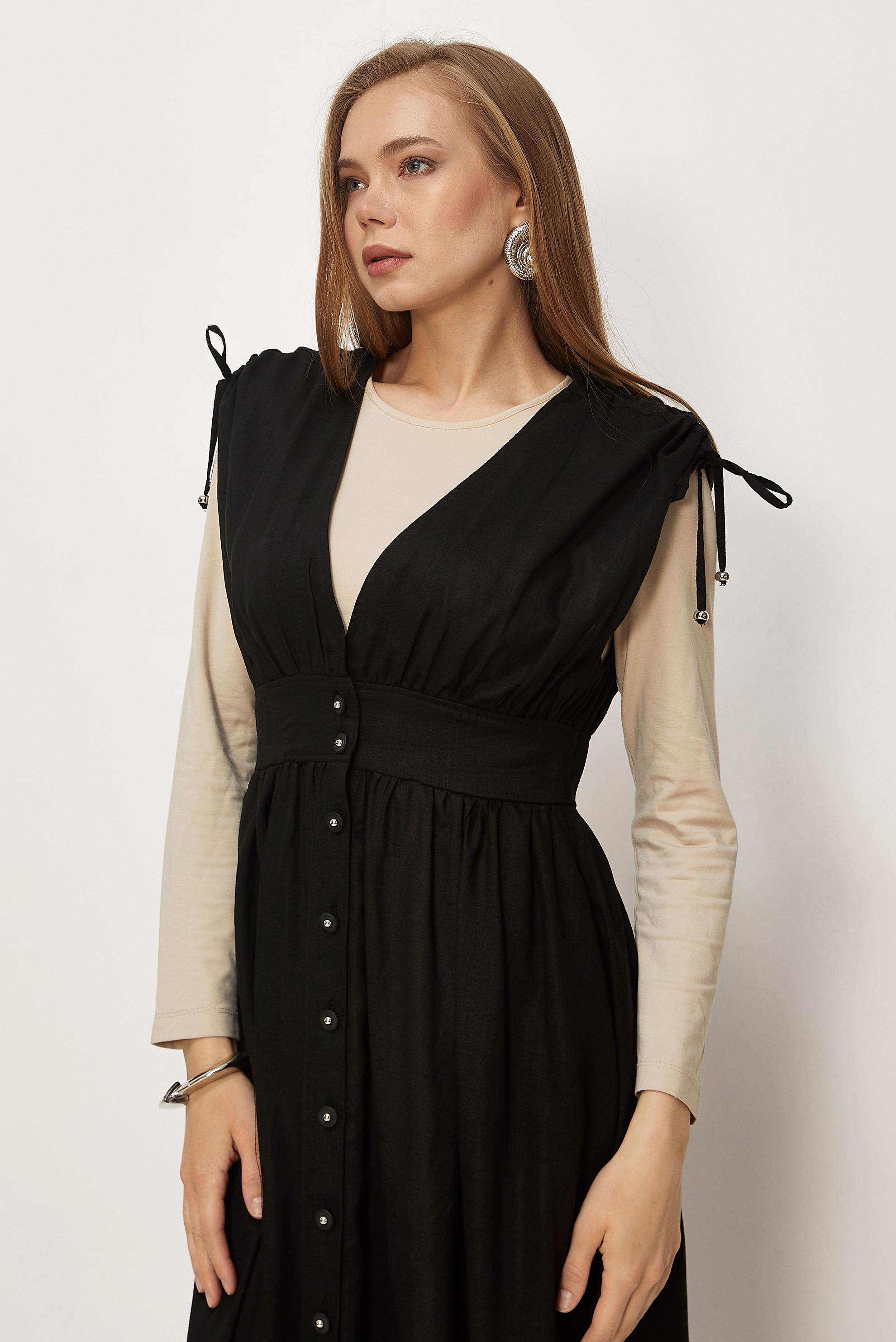 Hijab-Kleidung SCHWARZ TRÄGERKLEID AUS LEINEN 46416