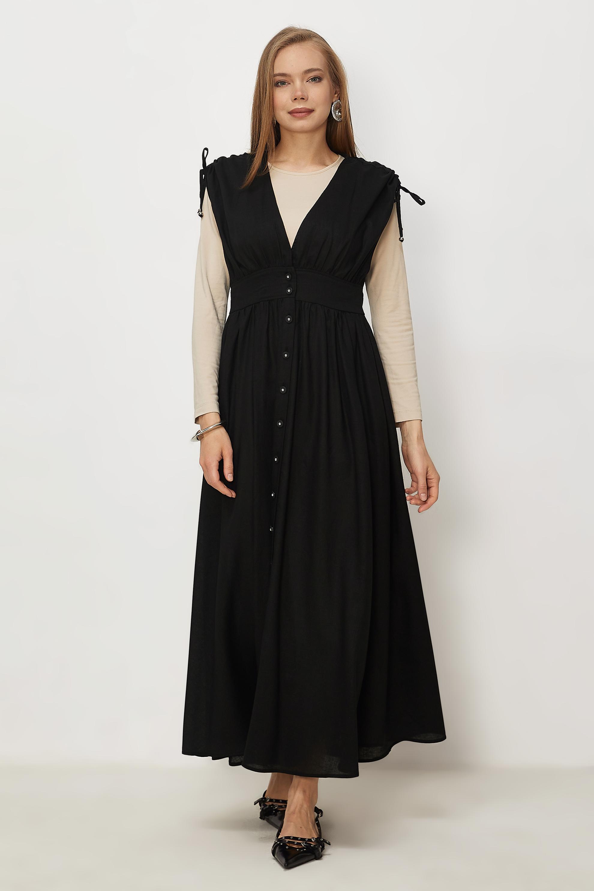 Hijab-Kleidung SCHWARZ TRÄGERKLEID AUS LEINEN 46416