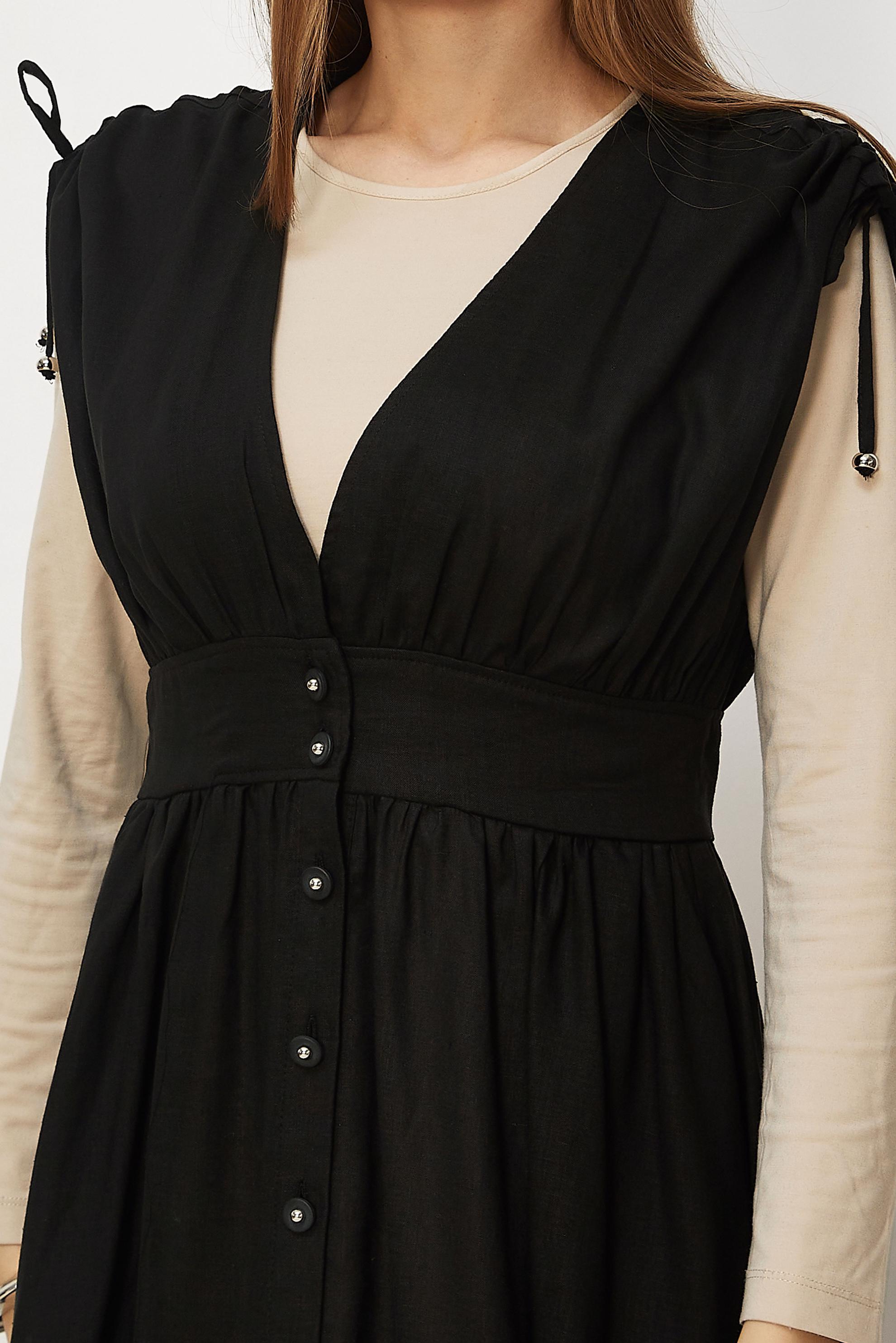 Hijab-Kleidung SCHWARZ TRÄGERKLEID AUS LEINEN 46416