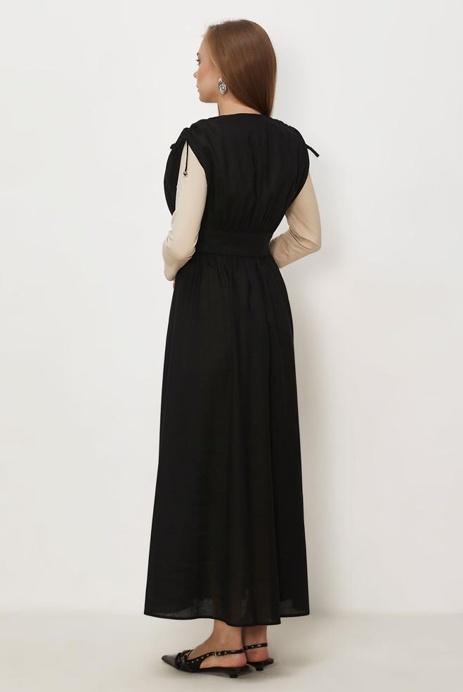 Hijab-Kleidung SCHWARZ TRÄGERKLEID AUS LEINEN 46416 - ALVİNA