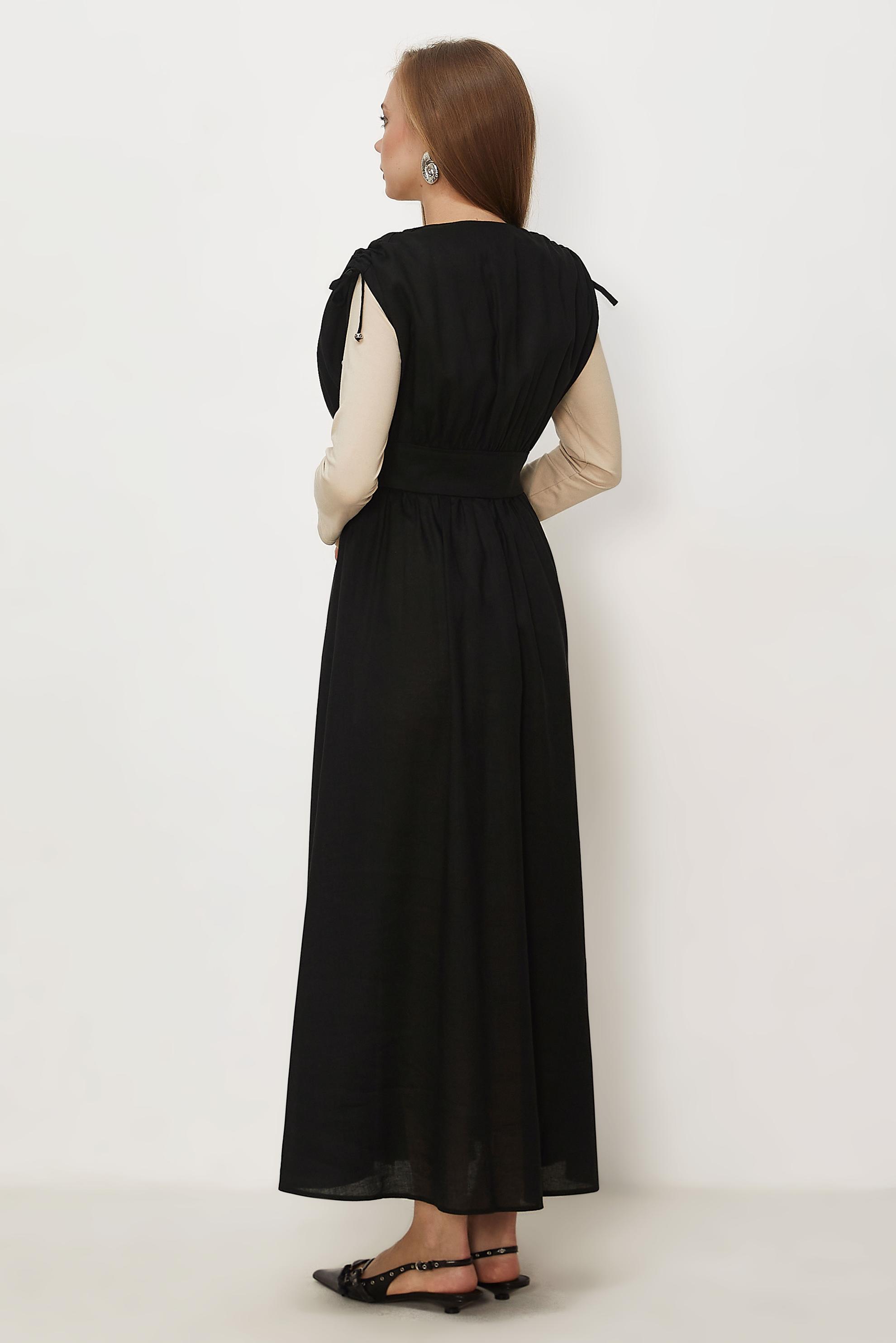 Hijab-Kleidung SCHWARZ TRÄGERKLEID AUS LEINEN 46416