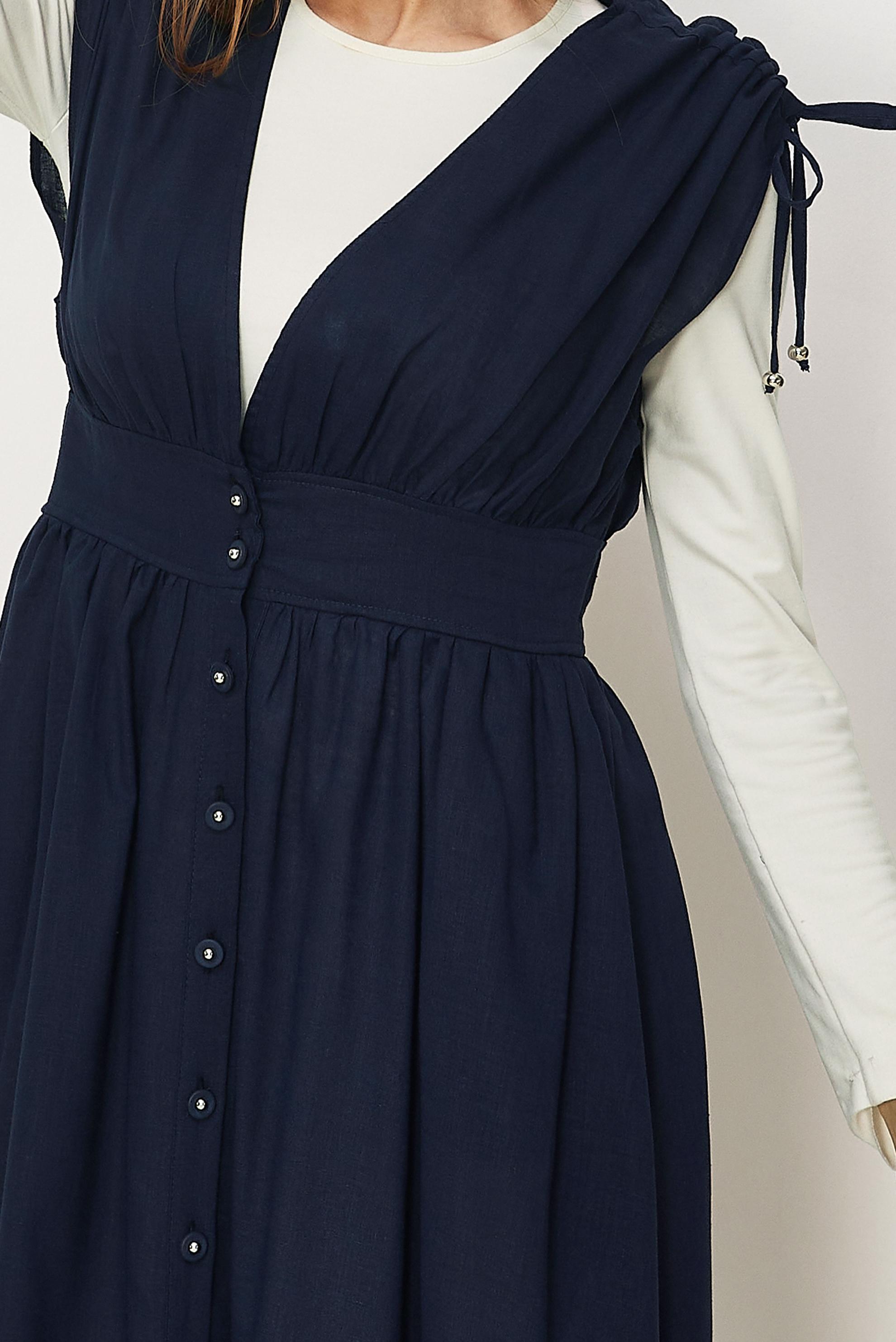 Hijab-Kleidung NAVY BLAU TRÄGERKLEID AUS LEINEN 46416