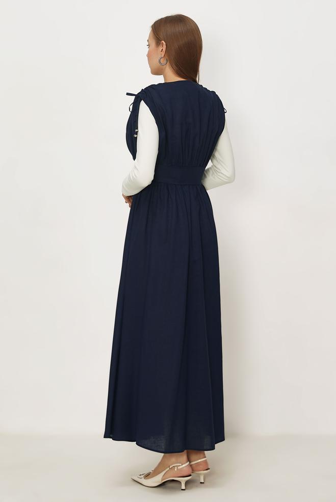 Hijab-Kleidung NAVY BLAU TRÄGERKLEID AUS LEINEN 46416 - ALVİNA