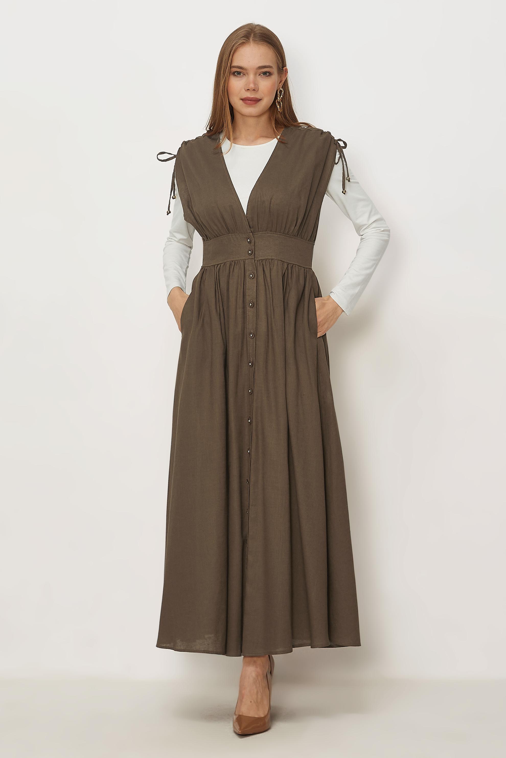 Hijab-Kleidung BRAUN TRÄGERKLEID AUS LEINEN 46416