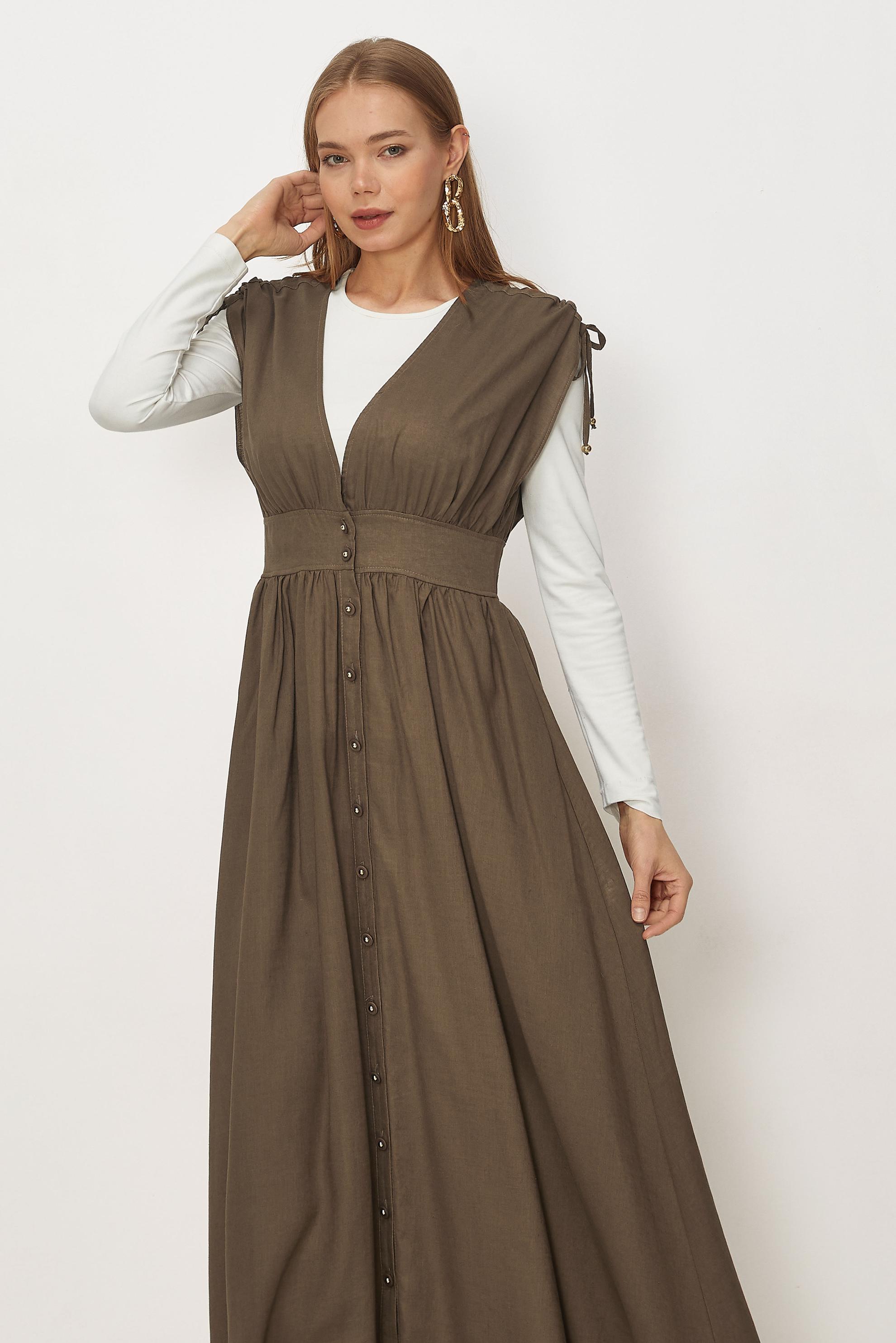 Hijab-Kleidung BRAUN TRÄGERKLEID AUS LEINEN 46416