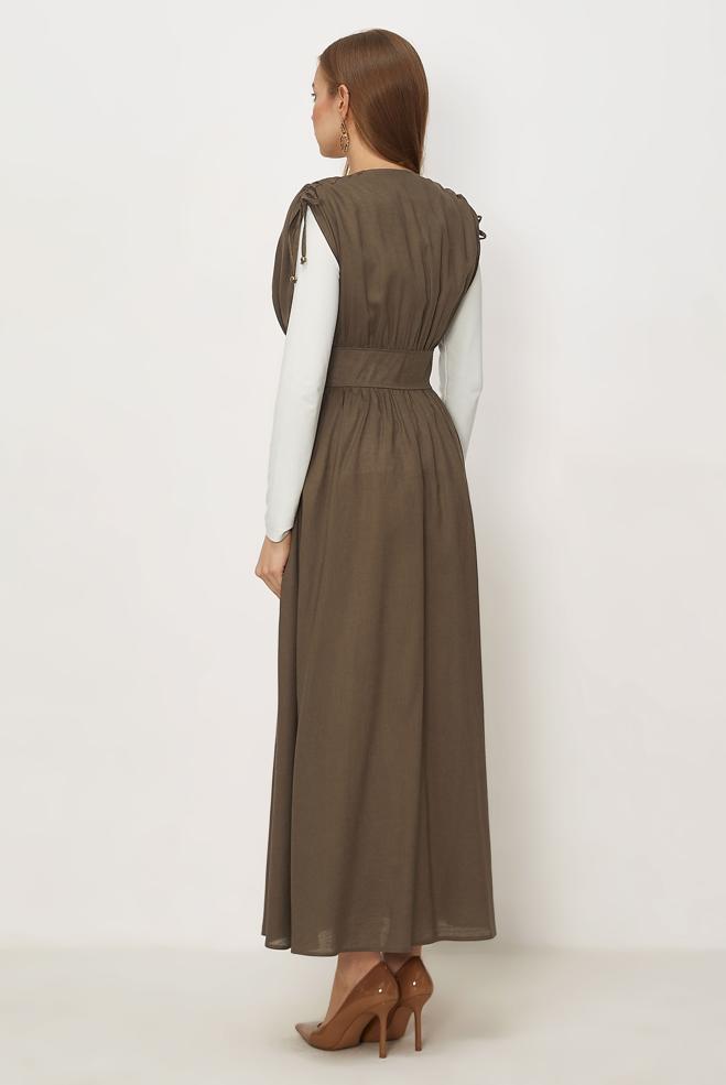 Hijab-Kleidung BRAUN TRÄGERKLEID AUS LEINEN 46416 - ALVİNA