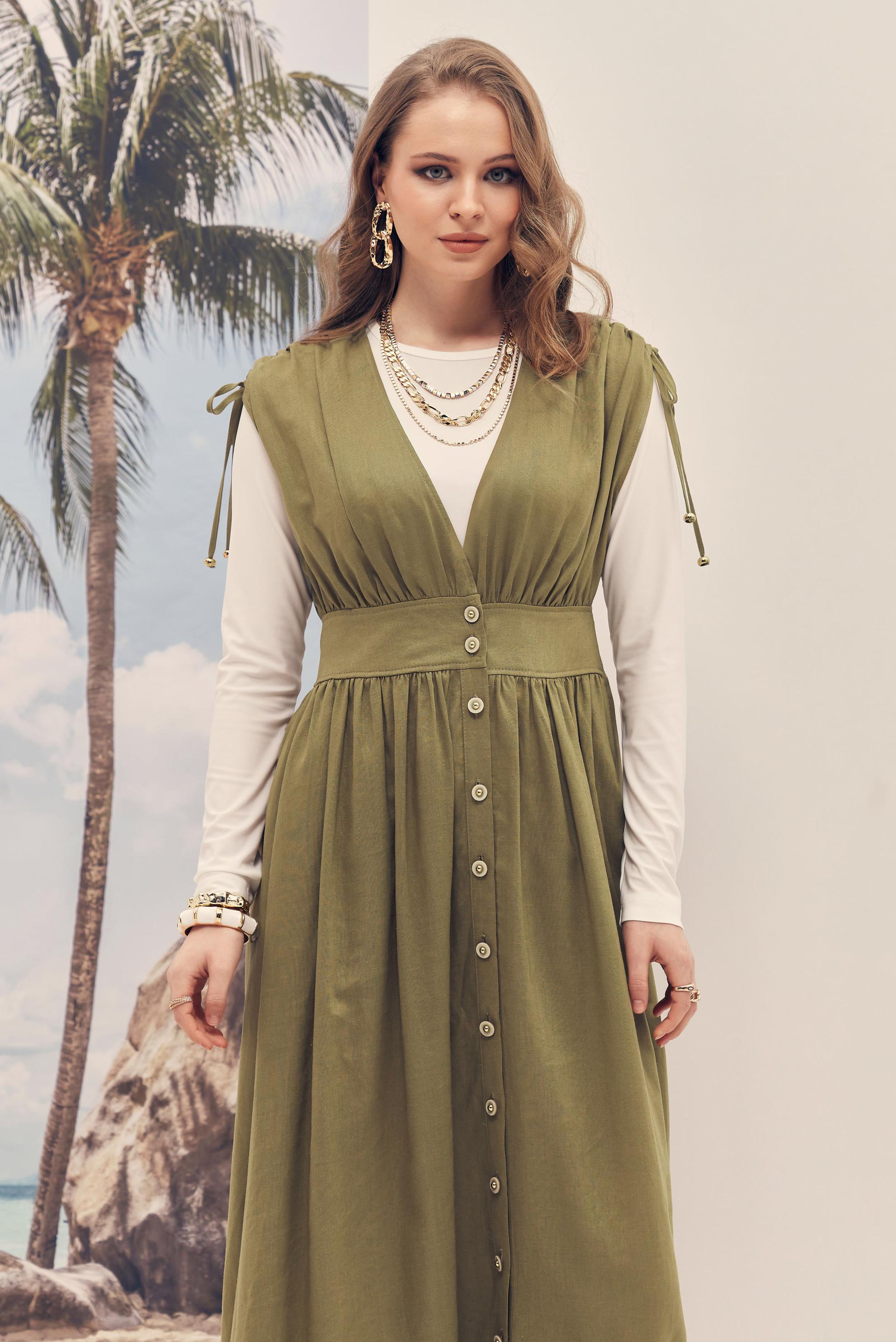 Hijab-Kleidung GRÜN TRÄGERKLEID AUS LEINEN 46416