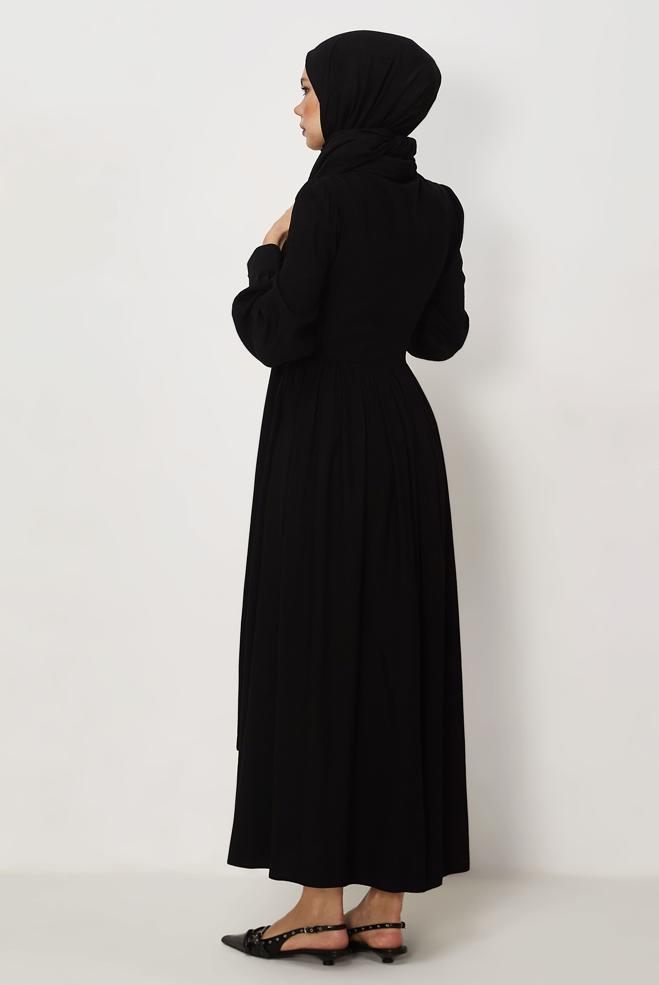 Hijab-Kleidung SCHWARZ KLEID MIT GÜRTEL 46419 - ALVİNA