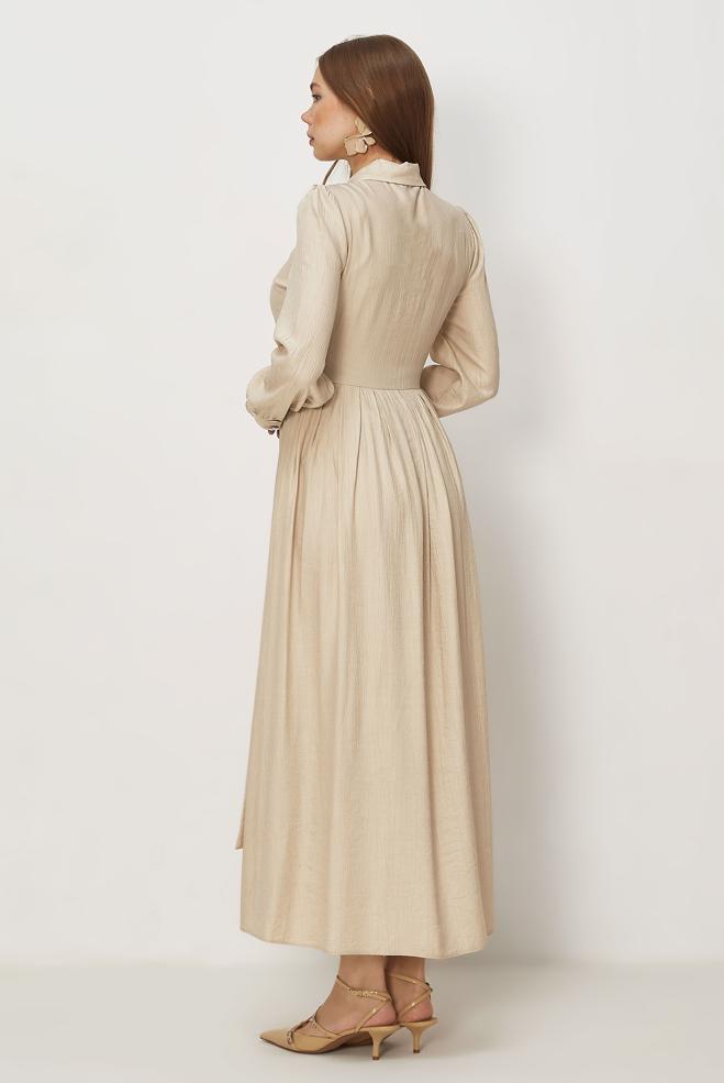 Hijab-Kleidung BEIGE KLEID MIT GÜRTEL 46419 - ALVİNA