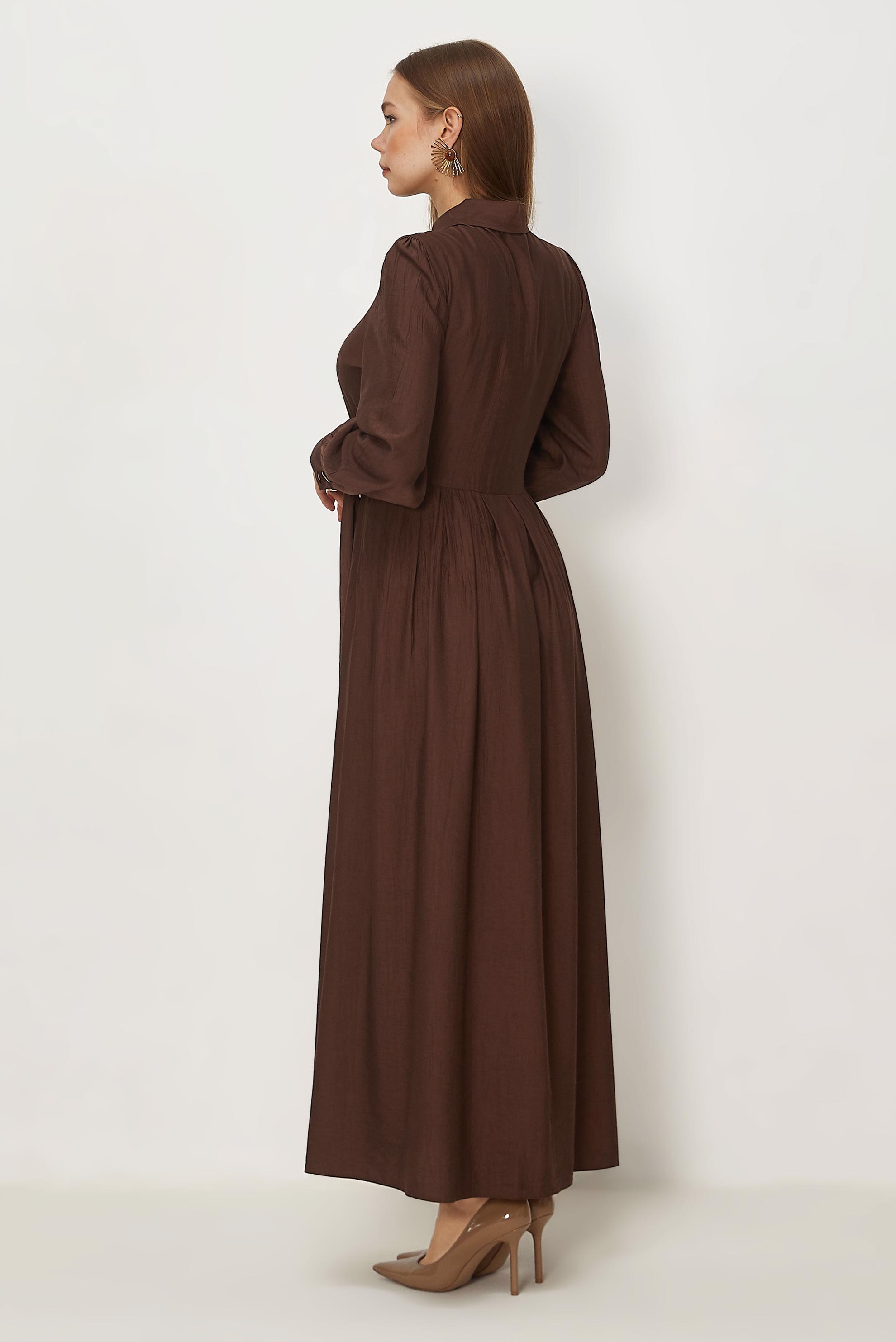 Hijab-Kleidung BRAUN KLEID MIT GÜRTEL 46419
