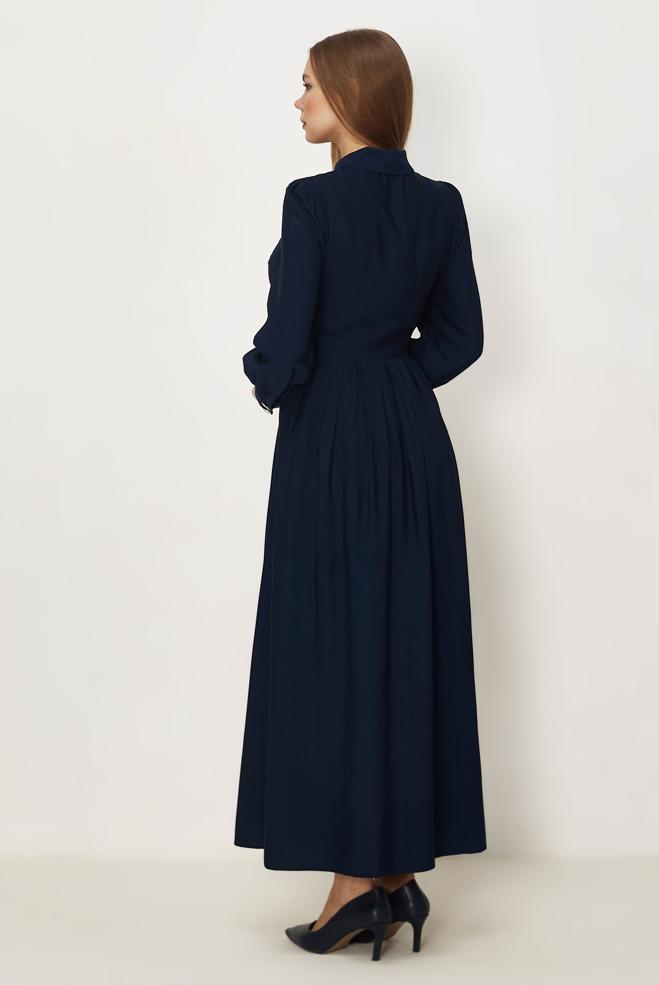 Hijab-Kleidung NAVY BLAU KLEID MIT GÜRTEL 46419 - ALVİNA