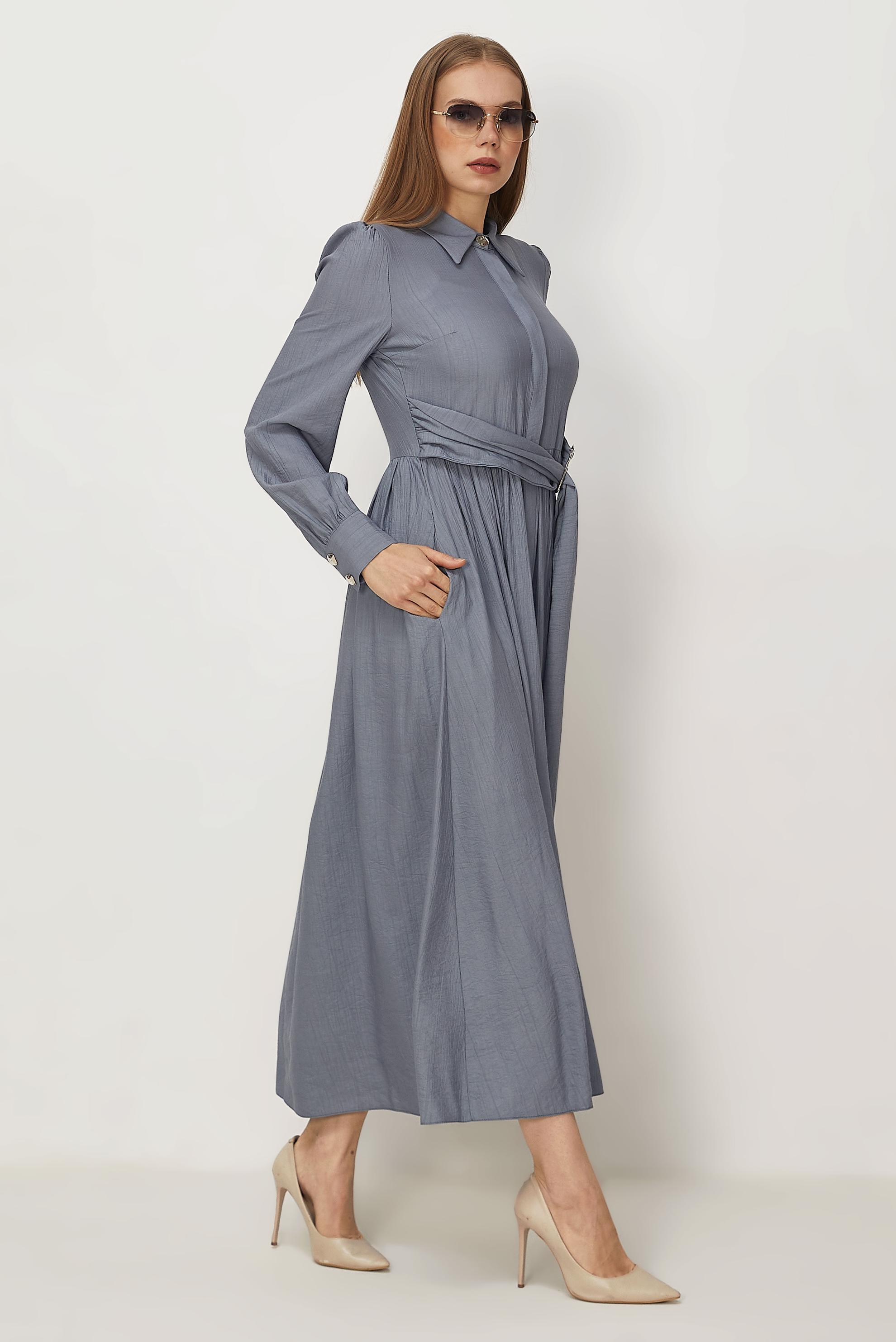 Hijab-Kleidung GRAU KLEID MIT GÜRTEL 46419