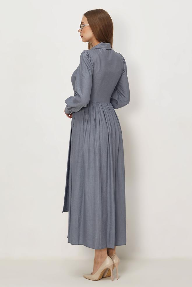 Hijab-Kleidung GRAU KLEID MIT GÜRTEL 46419 - ALVİNA