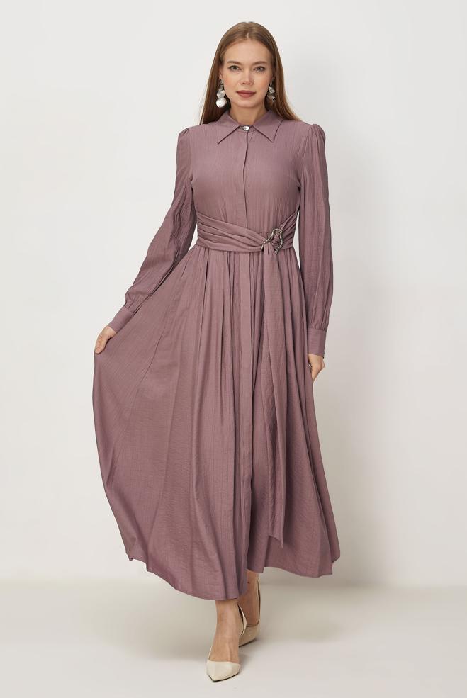 Hijab-Kleidung ROSA KLEID MIT GÜRTEL 46419 - ALVİNA