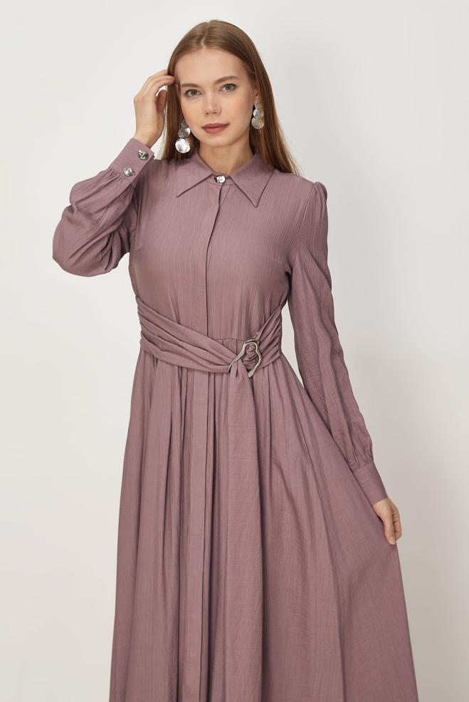 Hijab-Kleidung ROSA KLEID MIT GÜRTEL 46419 - ALVİNA