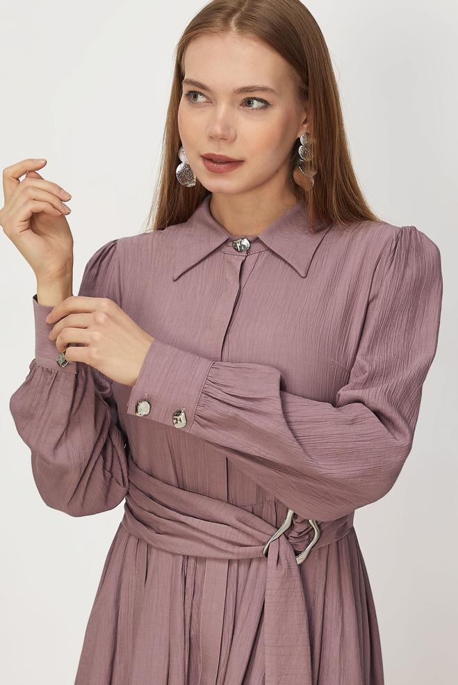 Hijab-Kleidung ROSA KLEID MIT GÜRTEL 46419 - ALVİNA