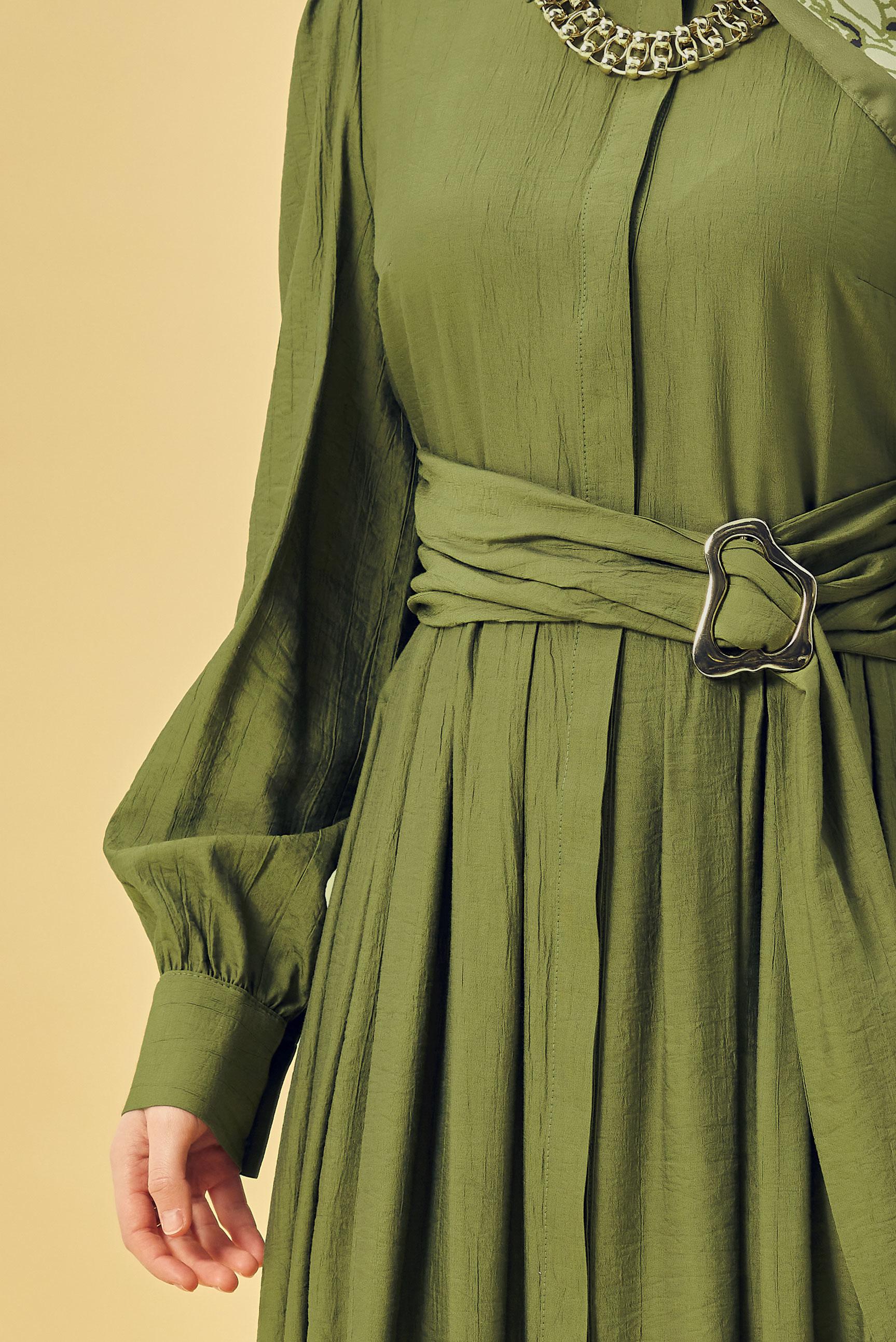 Hijab-Kleidung GRÜN KLEID MIT GÜRTEL 46419