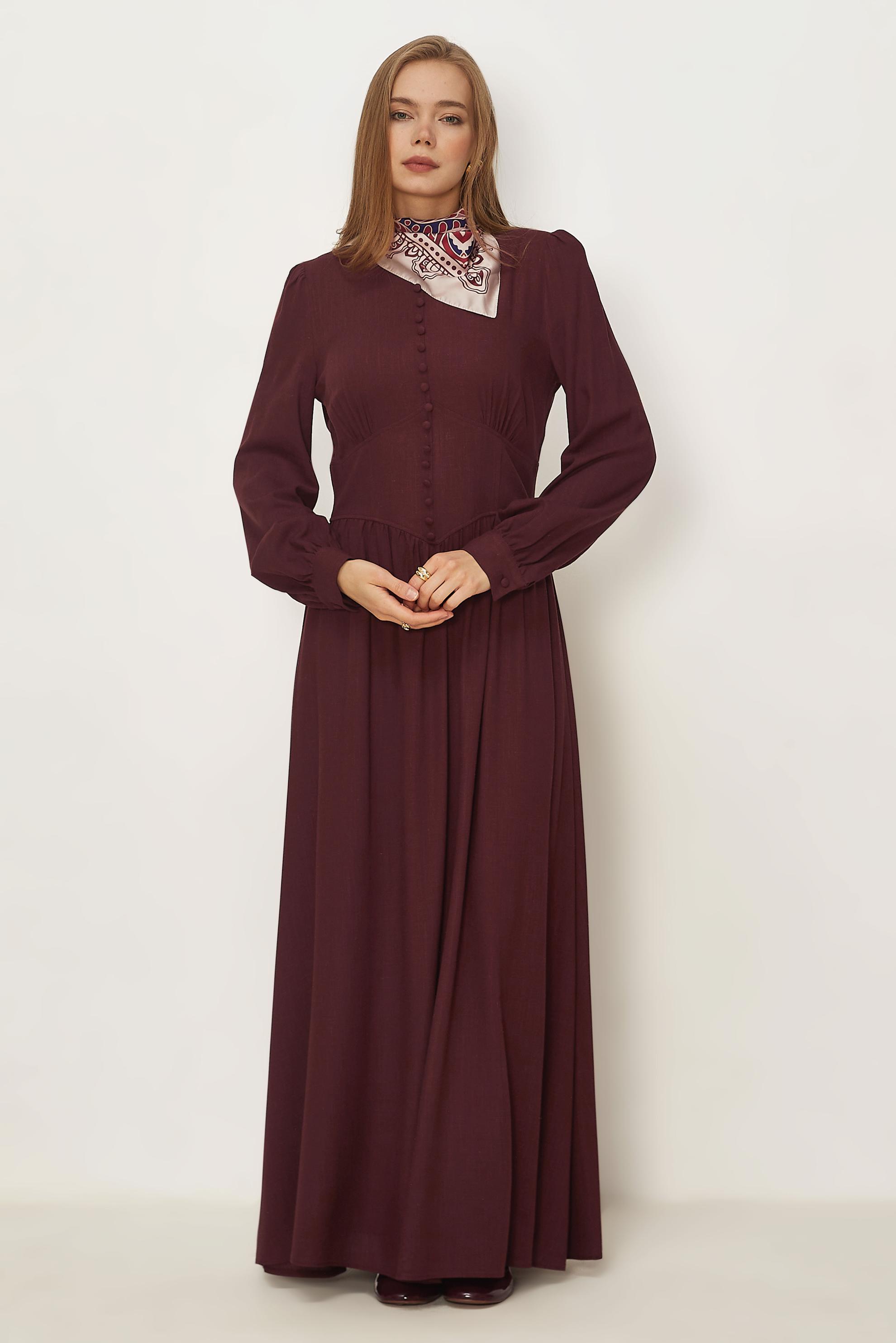 Hijab clothing BEIGE BUTTONED LINEN DRESS 46422