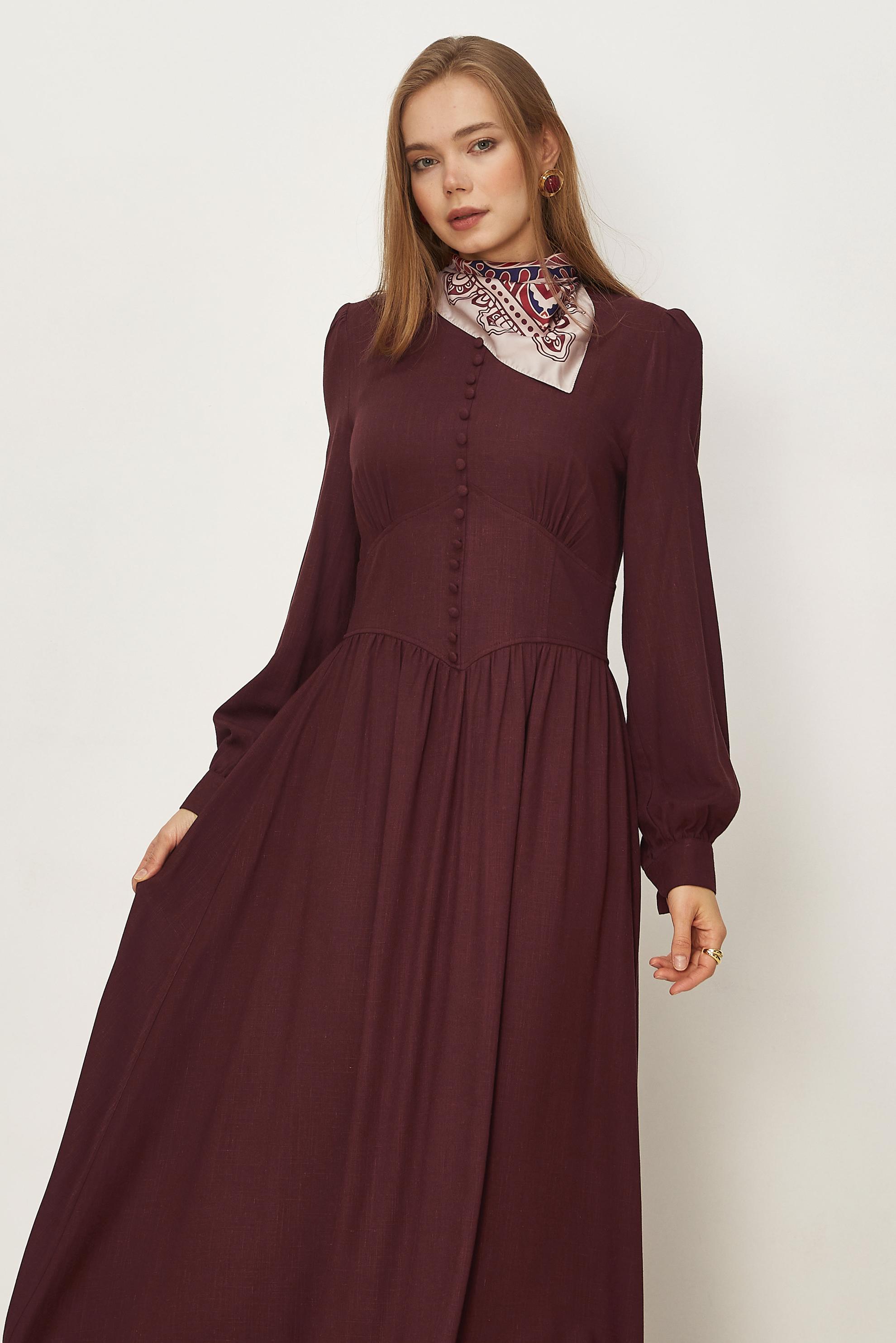 Hijab clothing BEIGE BUTTONED LINEN DRESS 46422