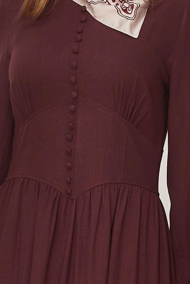 Hijab clothing BEIGE BUTTONED LINEN DRESS 46422 - ALVİNA