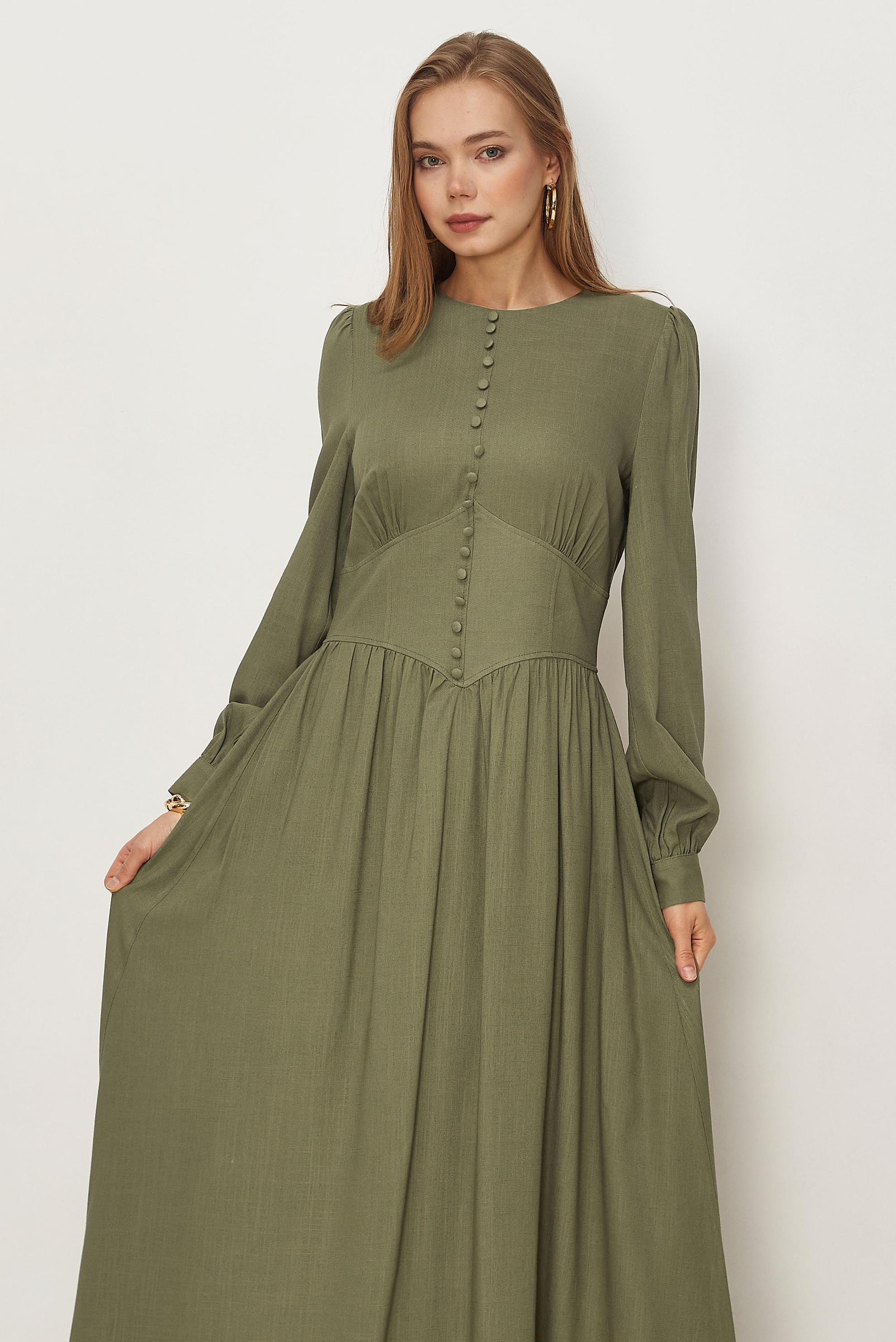 Hijab clothing KHAKI BUTTONED LINEN DRESS 46422