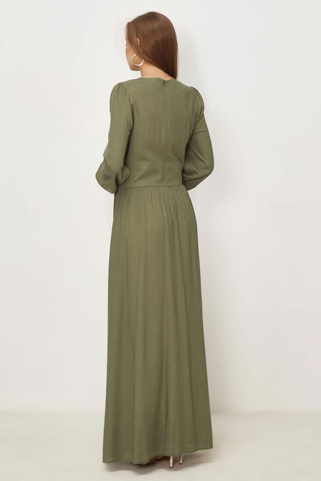 Hijab clothing KHAKI BUTTONED LINEN DRESS 46422 - ALVİNA