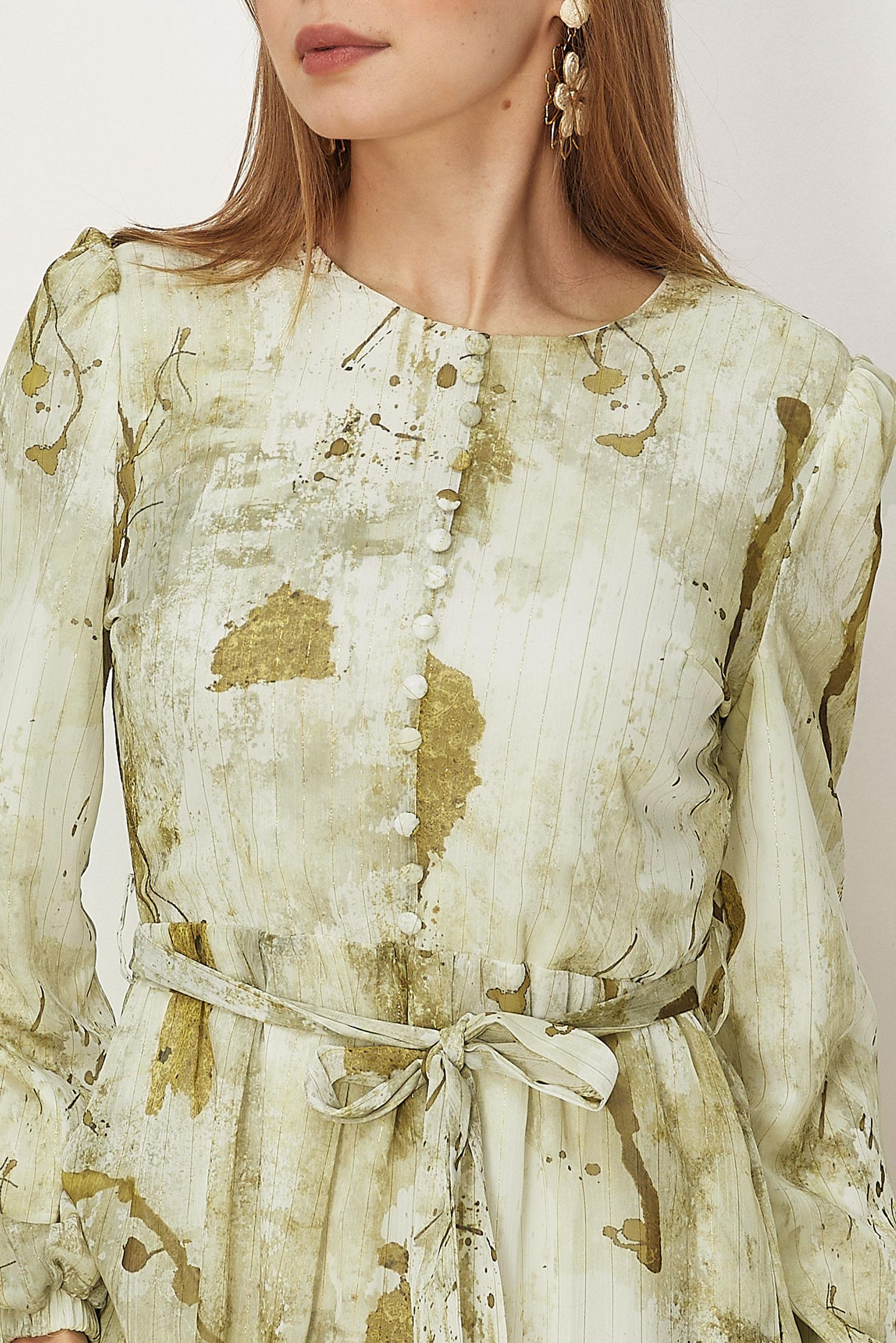 Hijab-Kleidung GRÜN GEMUSTERTES KLEID MIT GÜRTEL 46424