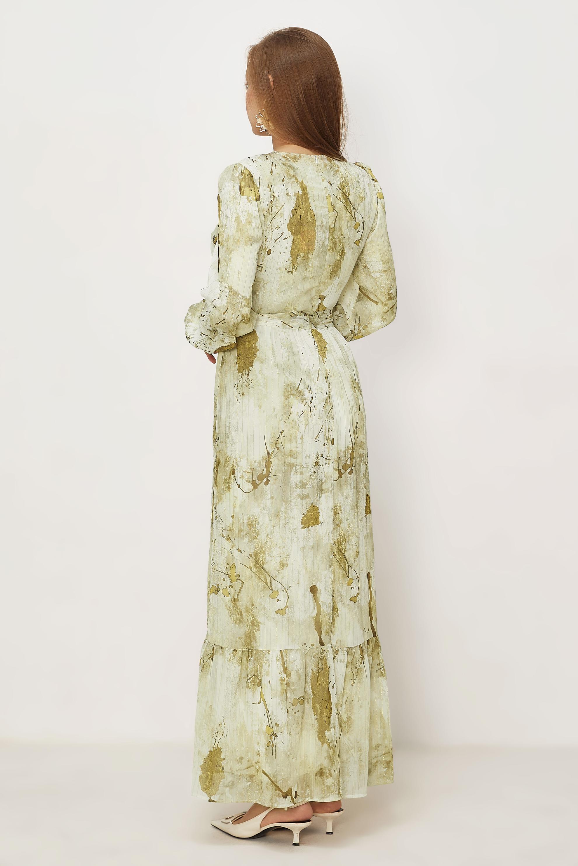 Hijab-Kleidung GRÜN GEMUSTERTES KLEID MIT GÜRTEL 46424