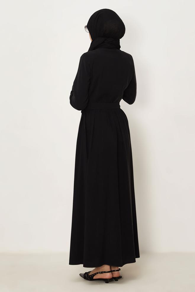 Hijab clothing BLACK BELTED DENIM DRESS 46432 - ALVİNA