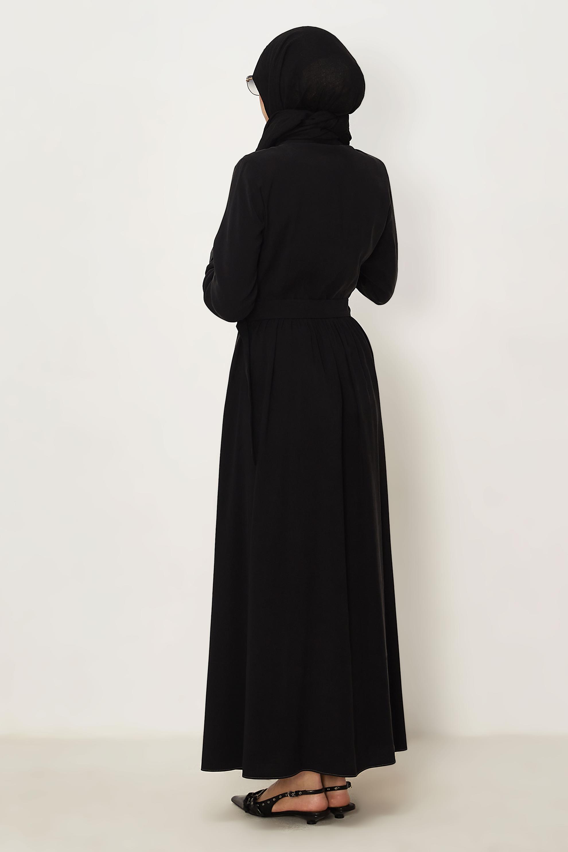 Hijab clothing BLACK BELTED DENIM DRESS 46432