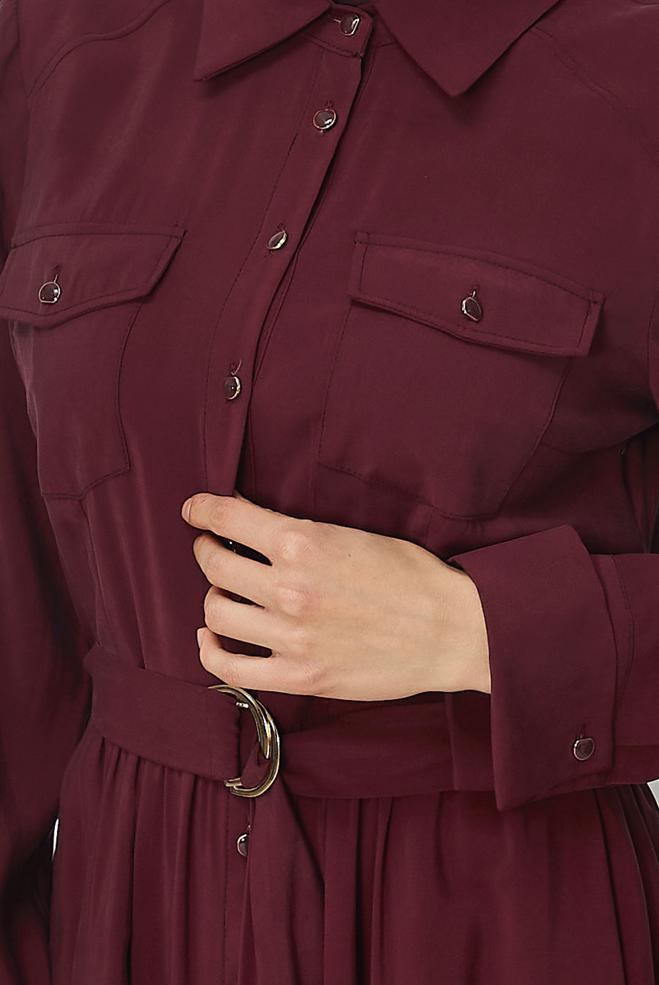 Hijab clothing BEIGE BELTED DENIM DRESS 46432 - ALVİNA