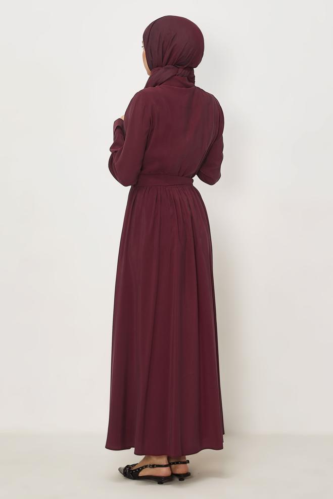 Hijab clothing BEIGE BELTED DENIM DRESS 46432 - ALVİNA