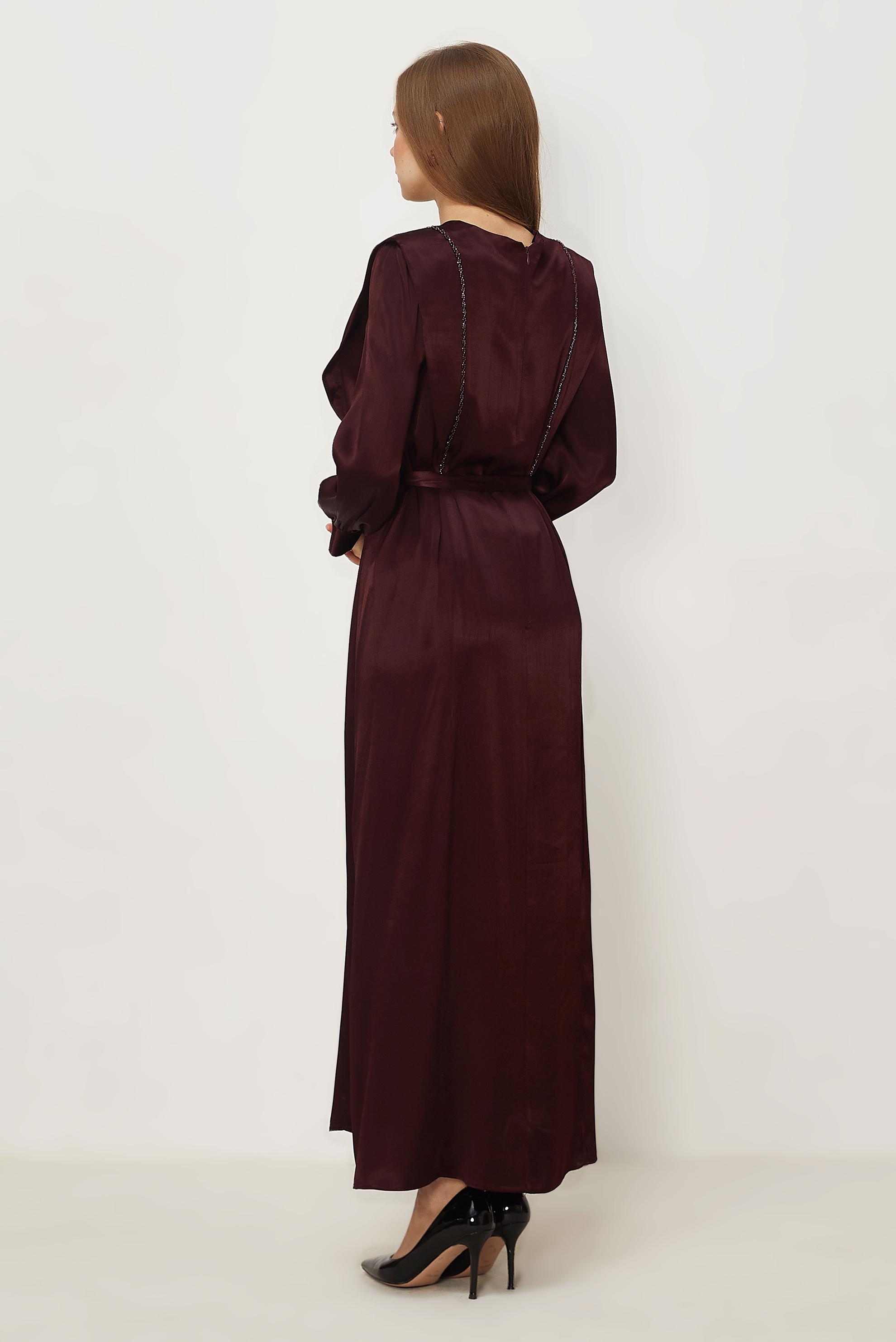 Hijab clothing BEIGE BELTED BEAD EMBROIDERED DRESS 46436-1