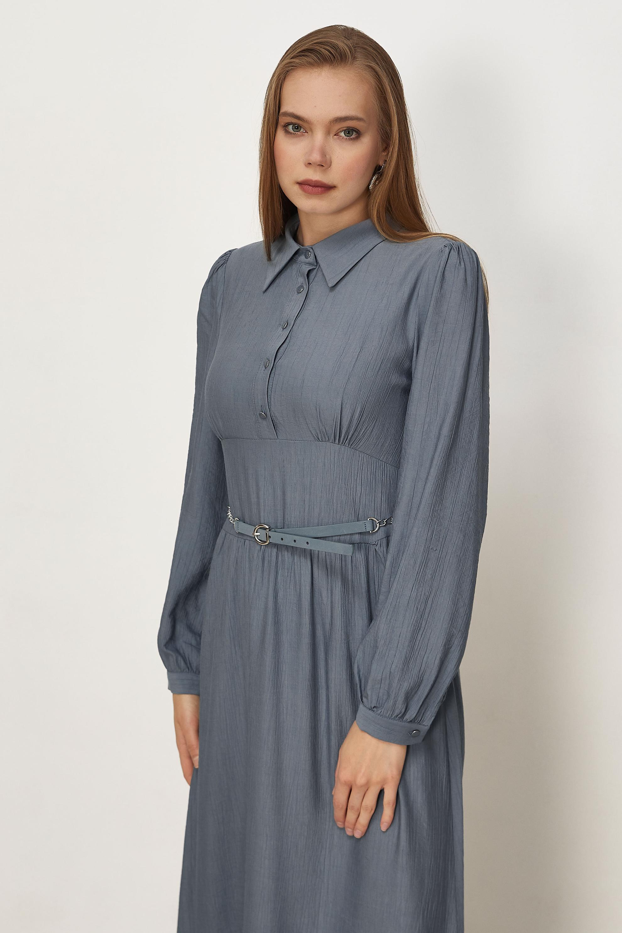 Hijab clothing BEIGE BELTED SHIRT COLLAR DRESS 46453