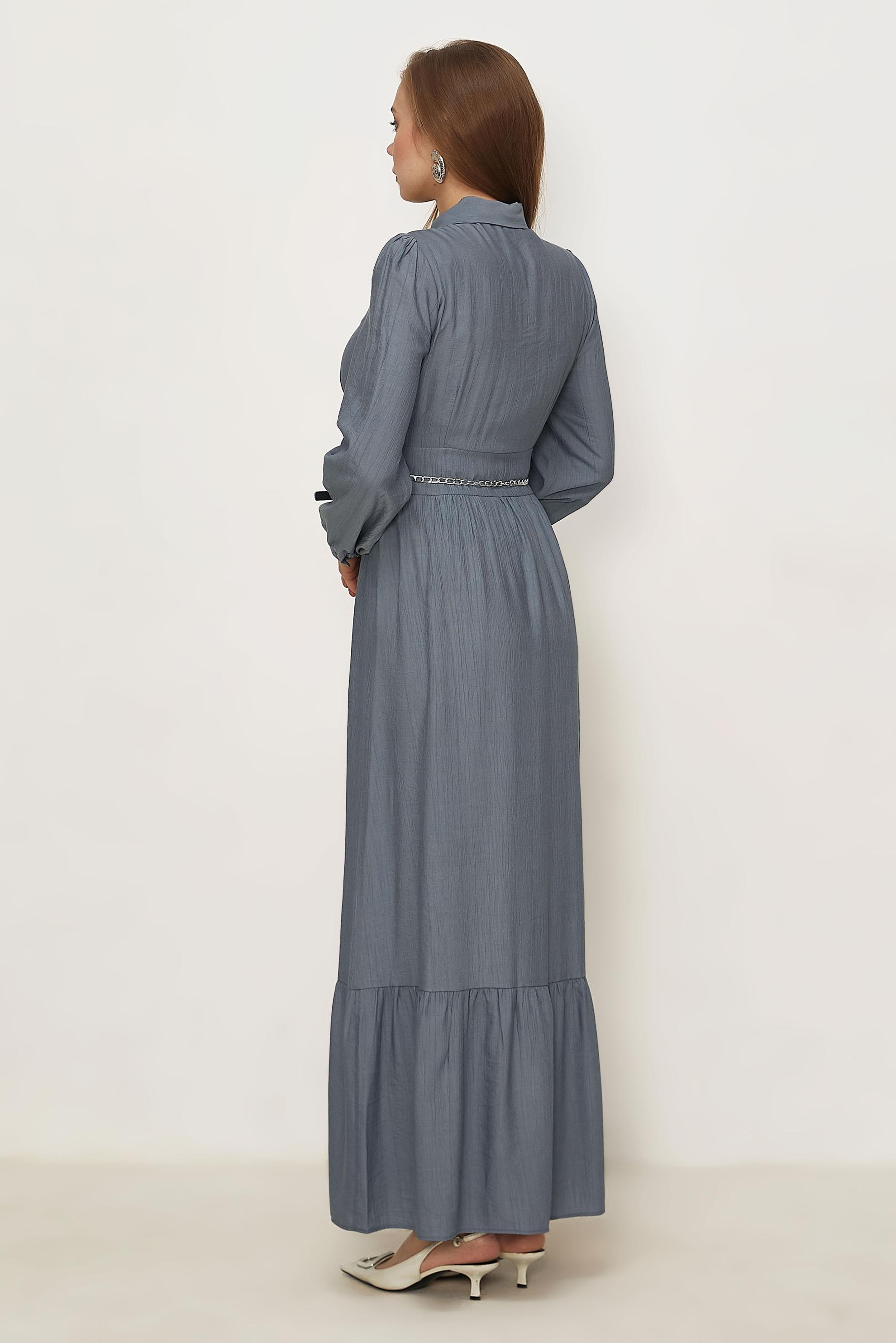 Hijab clothing BEIGE BELTED SHIRT COLLAR DRESS 46453