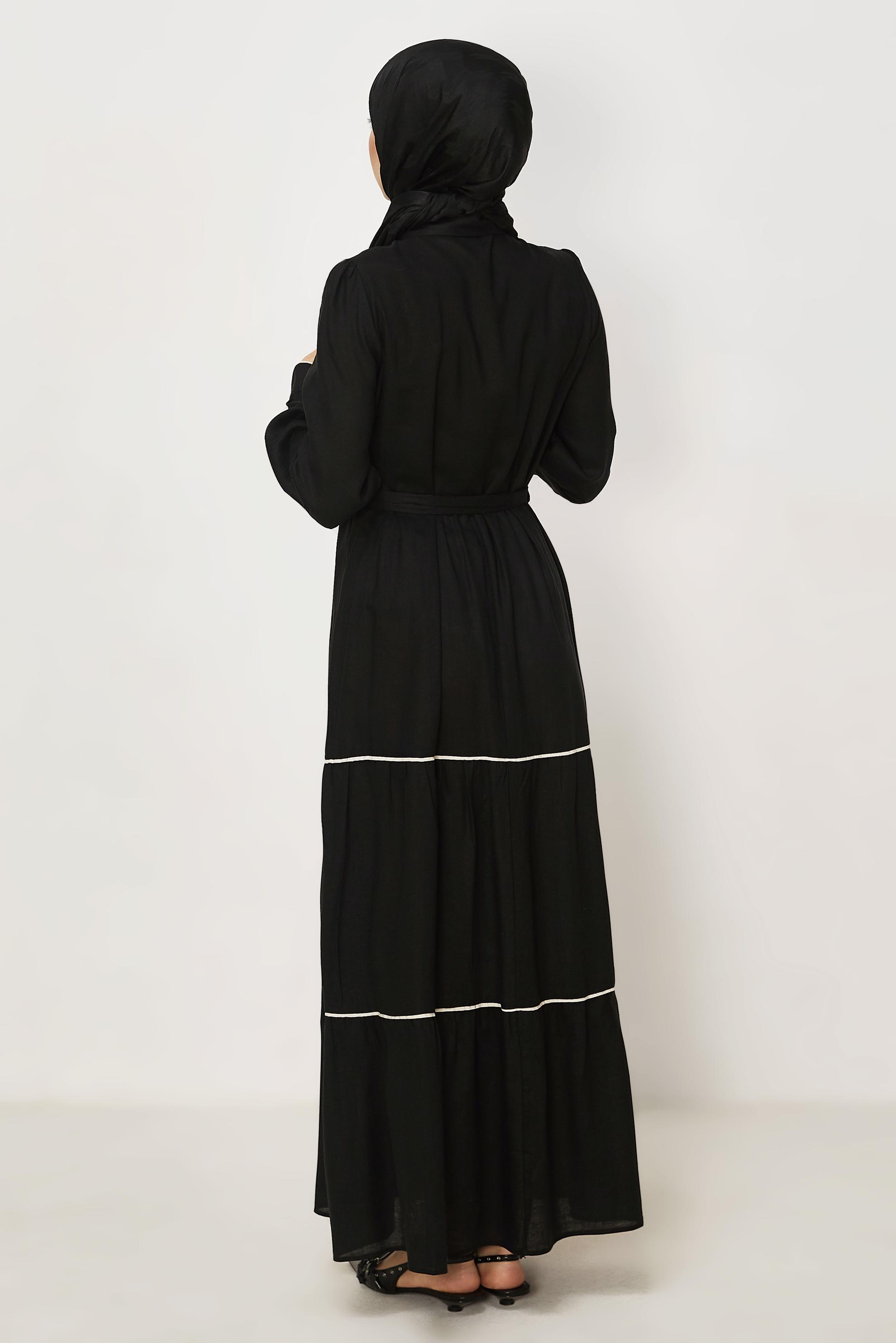 Hijab clothing BLACK BELTED SHIRT COLLAR DRESS 46461