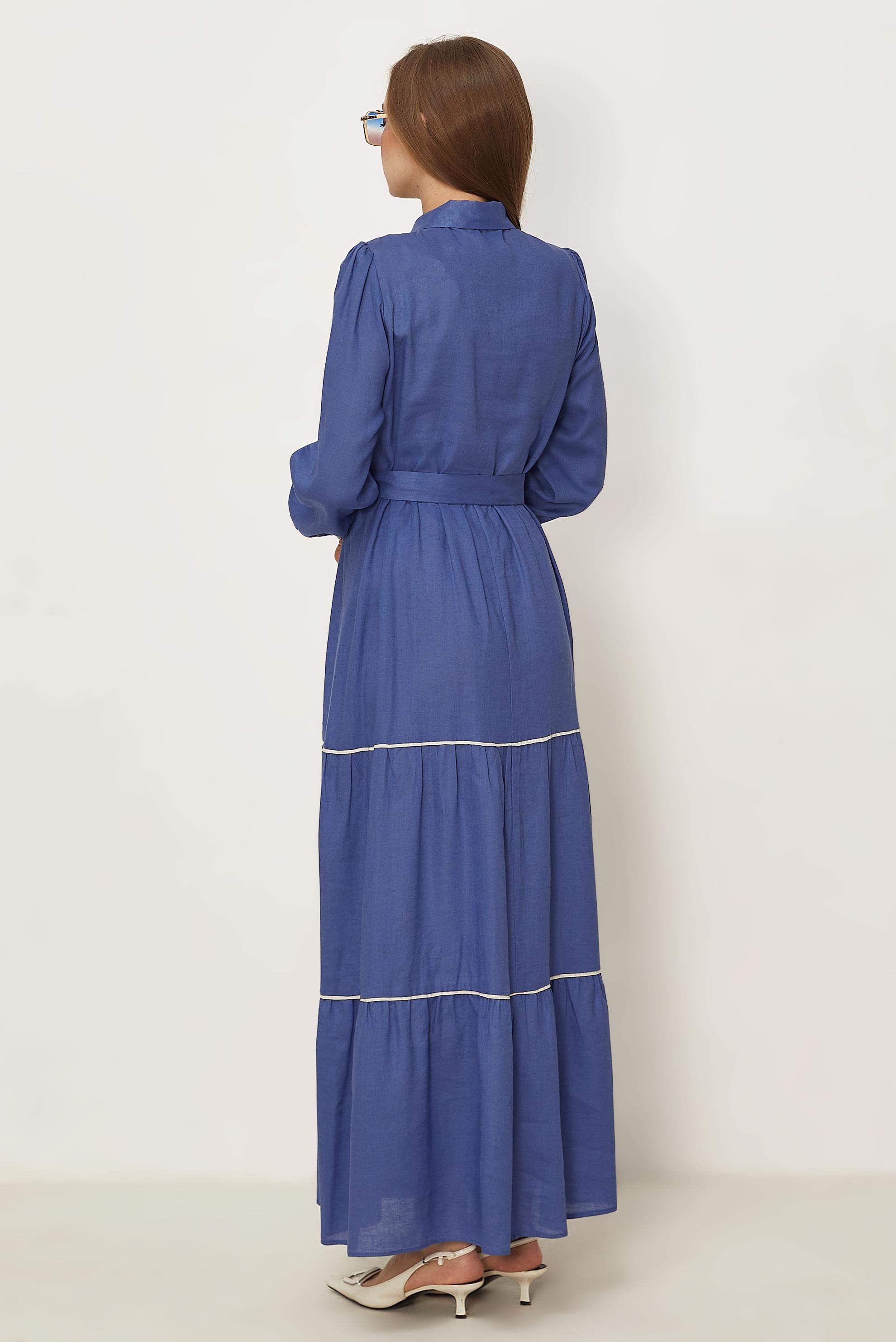 Hijab-Kleidung NAVY BLAU HEMDKRAGEN-KLEID MIT GÜRTEL 46461