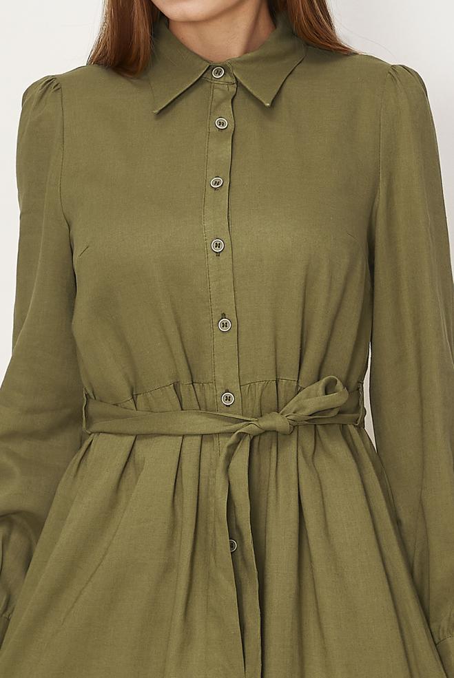 Hijab-Kleidung GRÜN HEMDKRAGEN-KLEID MIT GÜRTEL 46461 - ALVİNA