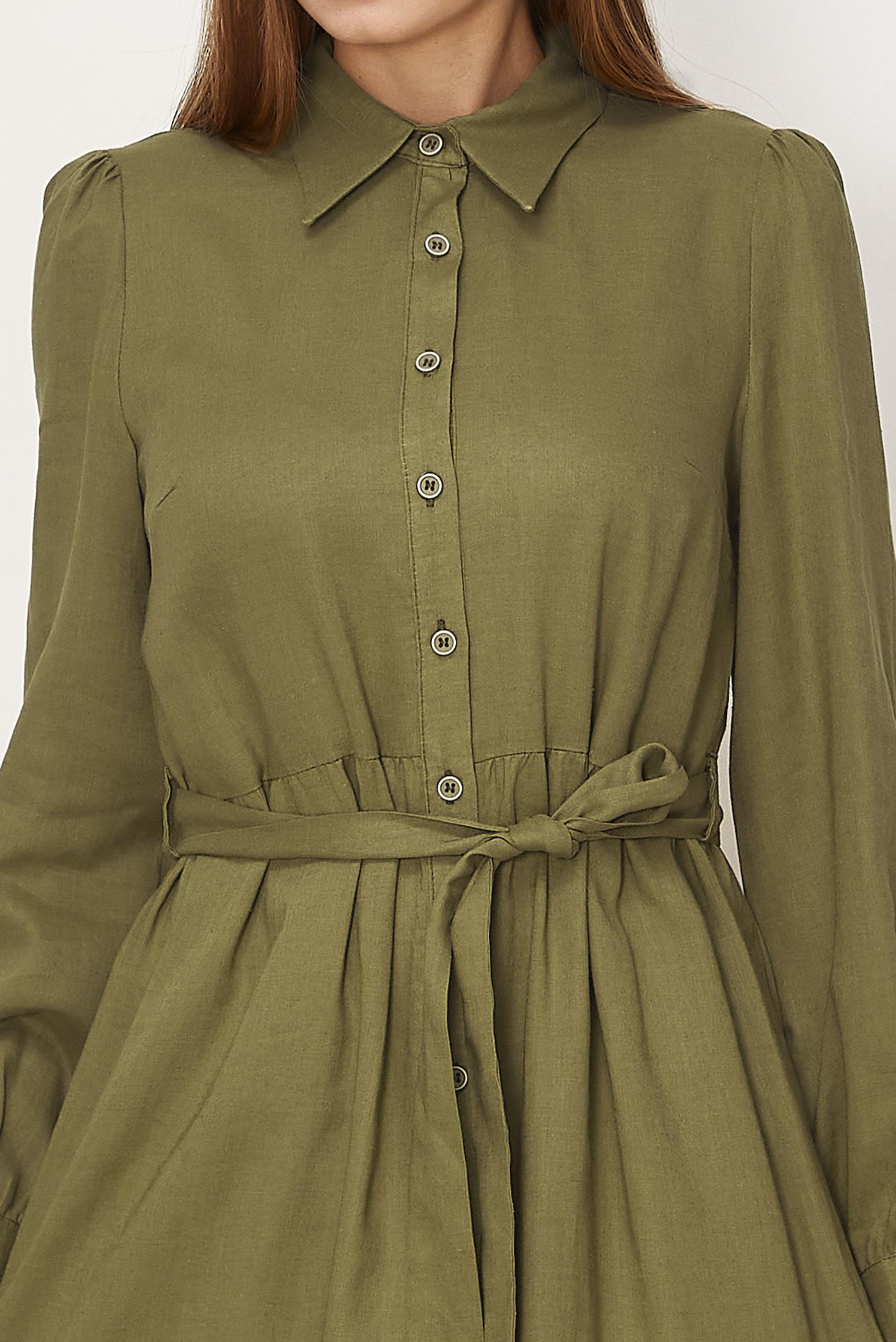 Hijab-Kleidung GRÜN HEMDKRAGEN-KLEID MIT GÜRTEL 46461