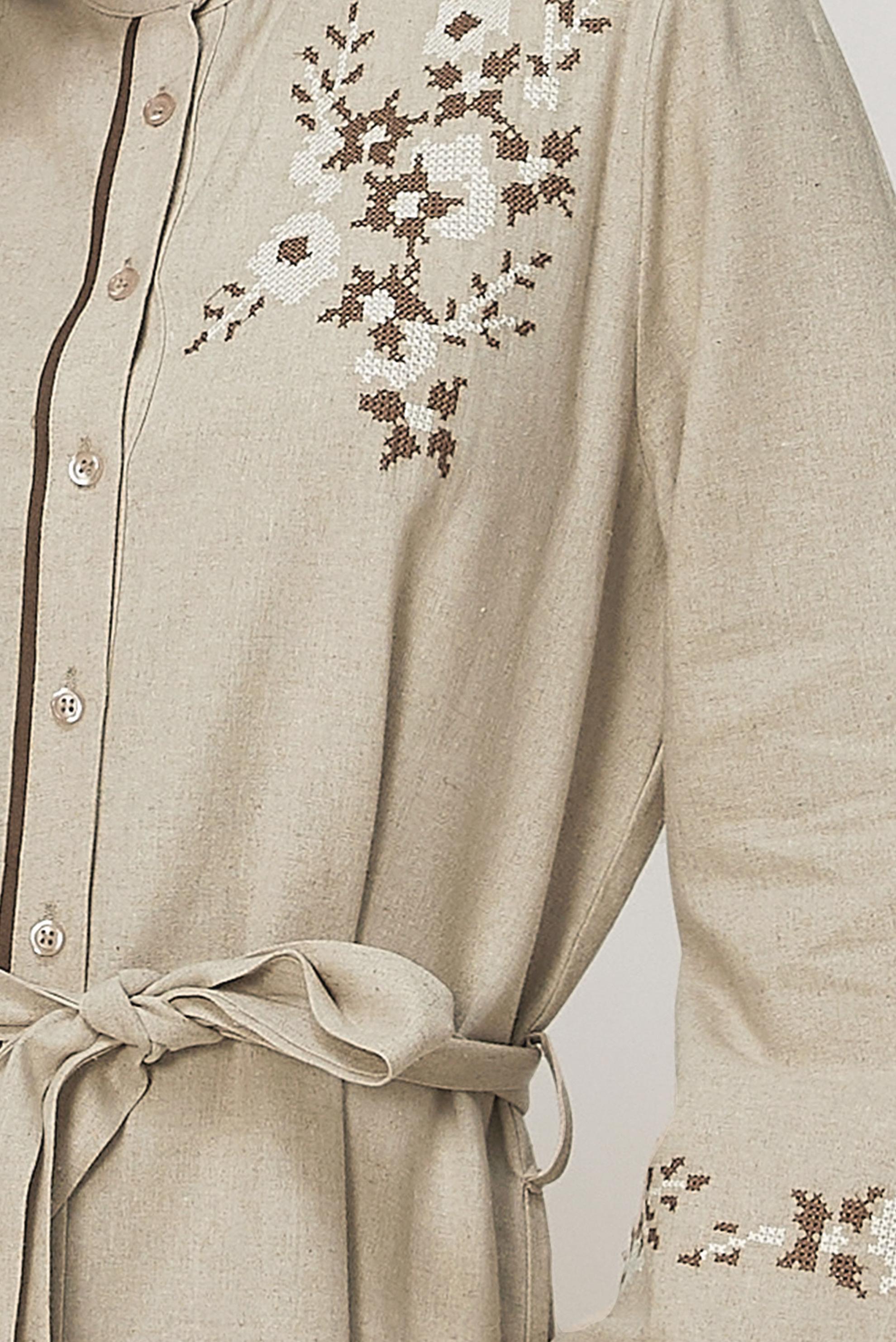 Hijab clothing BEIGE BELTED EMBROIDERED LINEN DRESS 46481