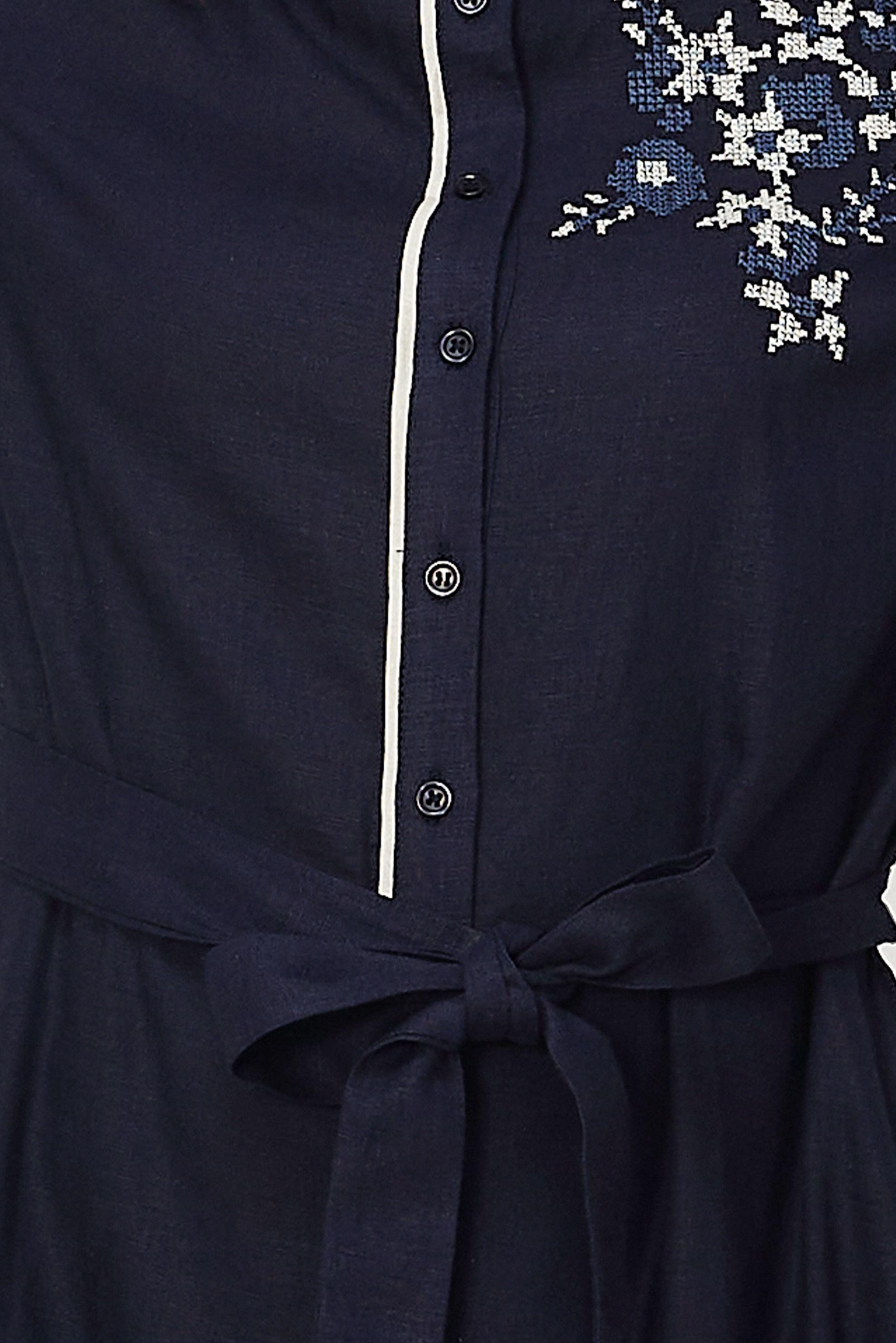 Hijab clothing NAVY BLUE BELTED EMBROIDERED LINEN DRESS 46481