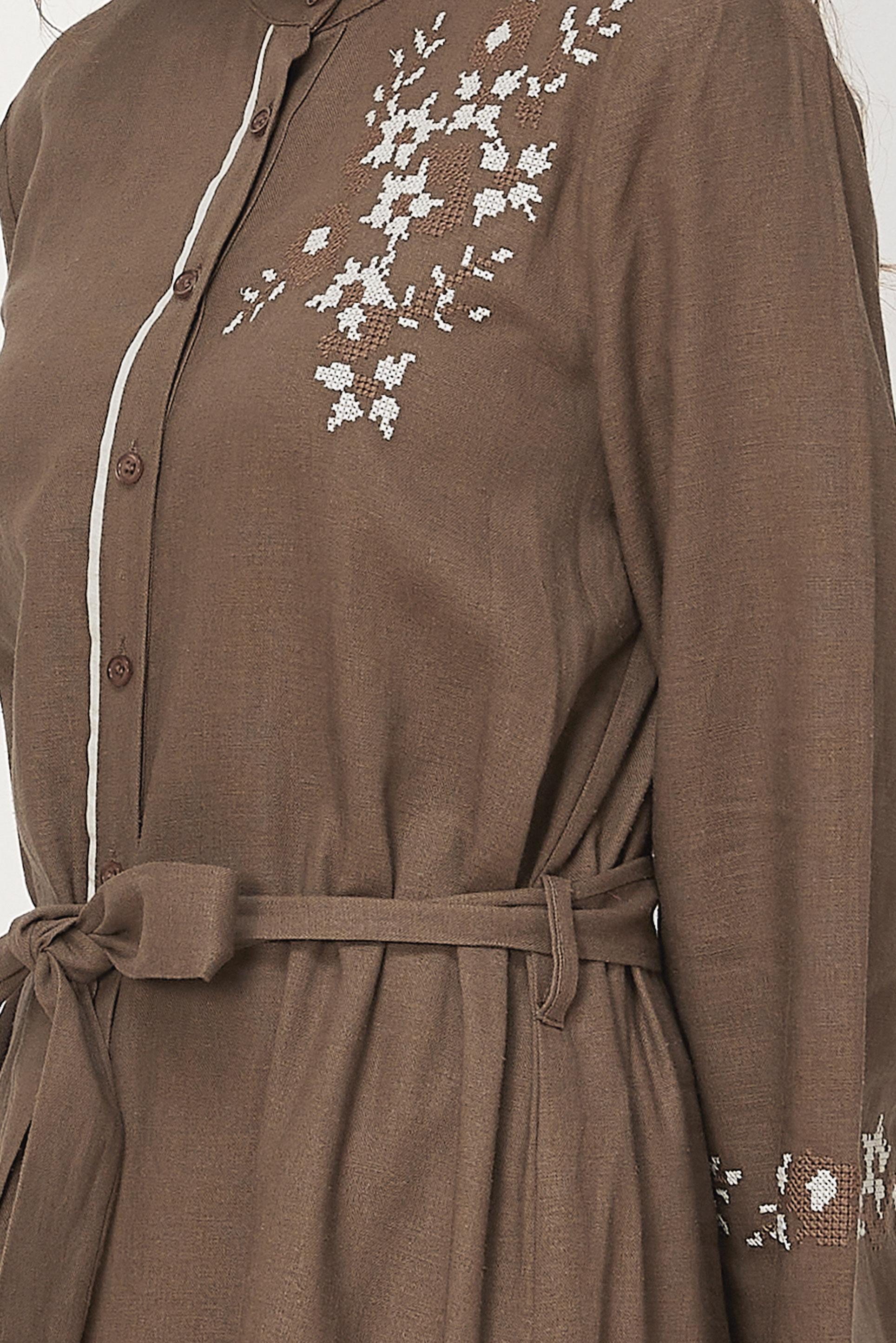 Hijab clothing MINK BELTED EMBROIDERED LINEN DRESS 46481