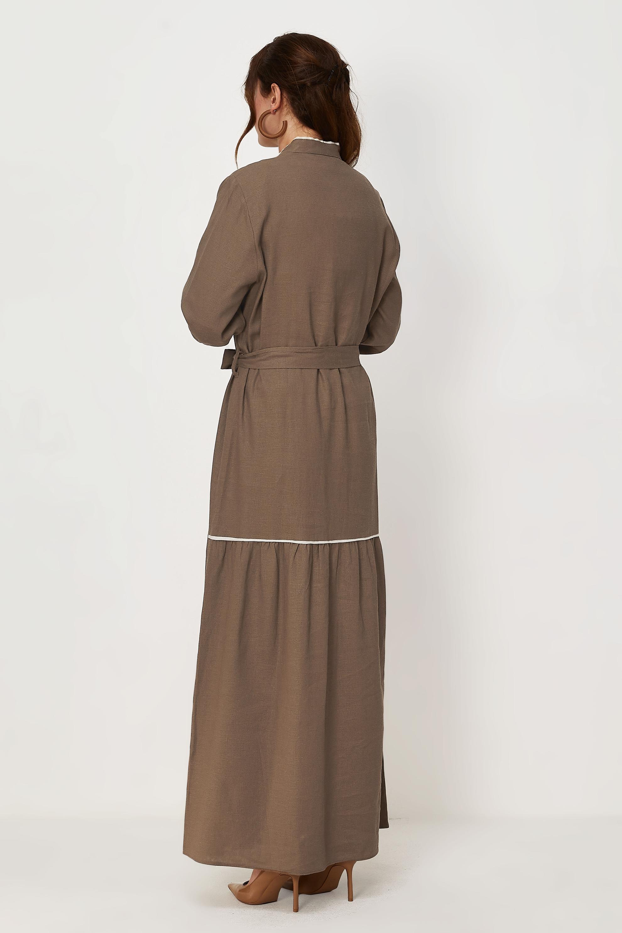 Hijab clothing MINK BELTED EMBROIDERED LINEN DRESS 46481