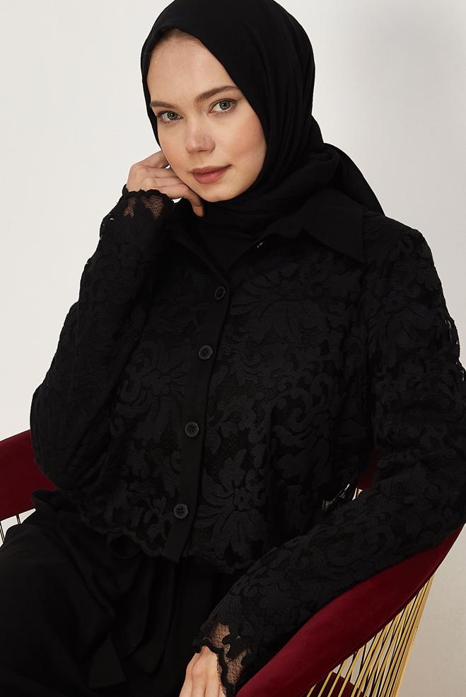 Hijab clothing BLACK BELTED DRESS SUIT 46482 - ALVİNA