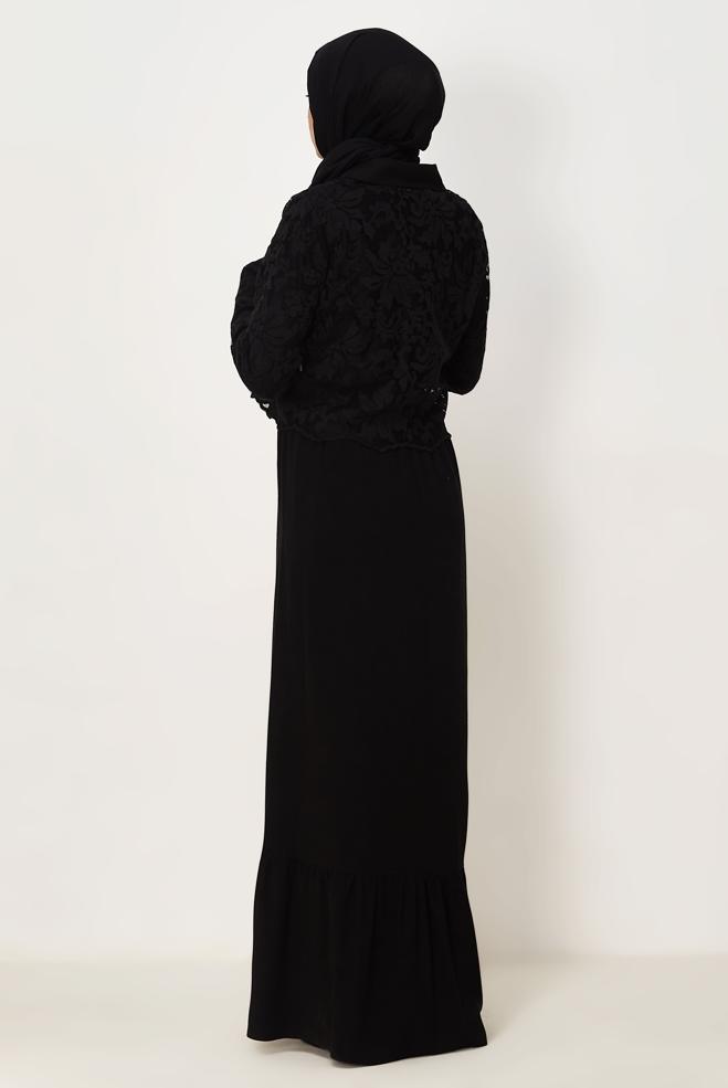 Hijab clothing BLACK BELTED DRESS SUIT 46482 - ALVİNA