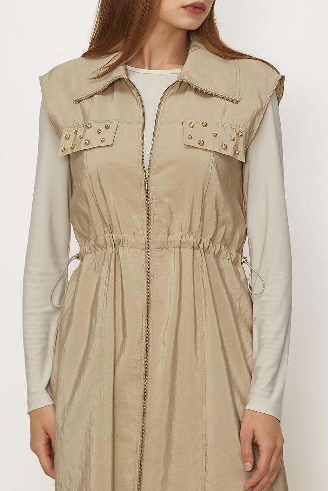 Hijab clothing BEIGE PARACHUTE FABRIC PINAFORE DRESS 46490 - ALVİNA