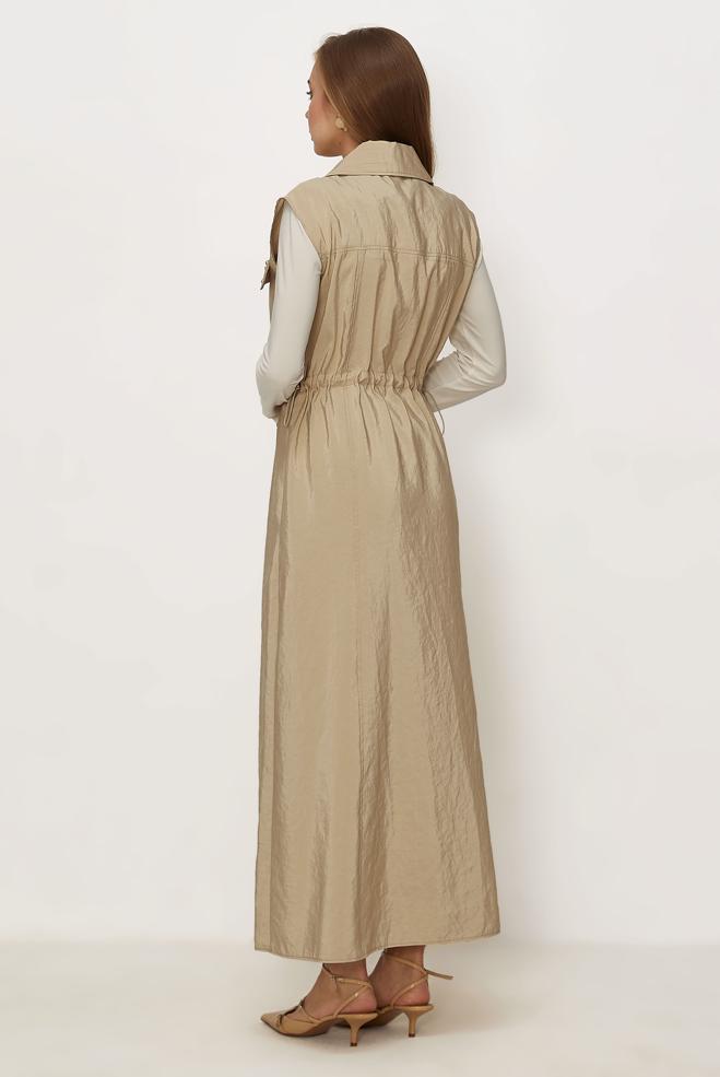 Hijab clothing BEIGE PARACHUTE FABRIC PINAFORE DRESS 46490 - ALVİNA